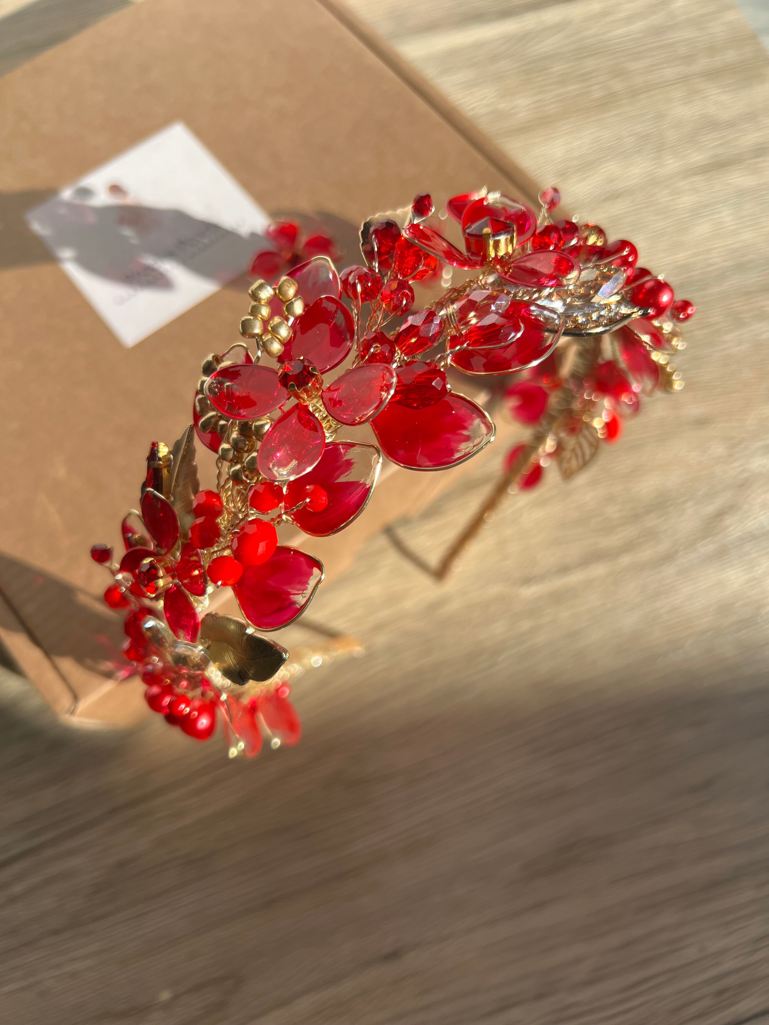 Red wedding guest headpiece Red wedding guest headpiece Precius pearls