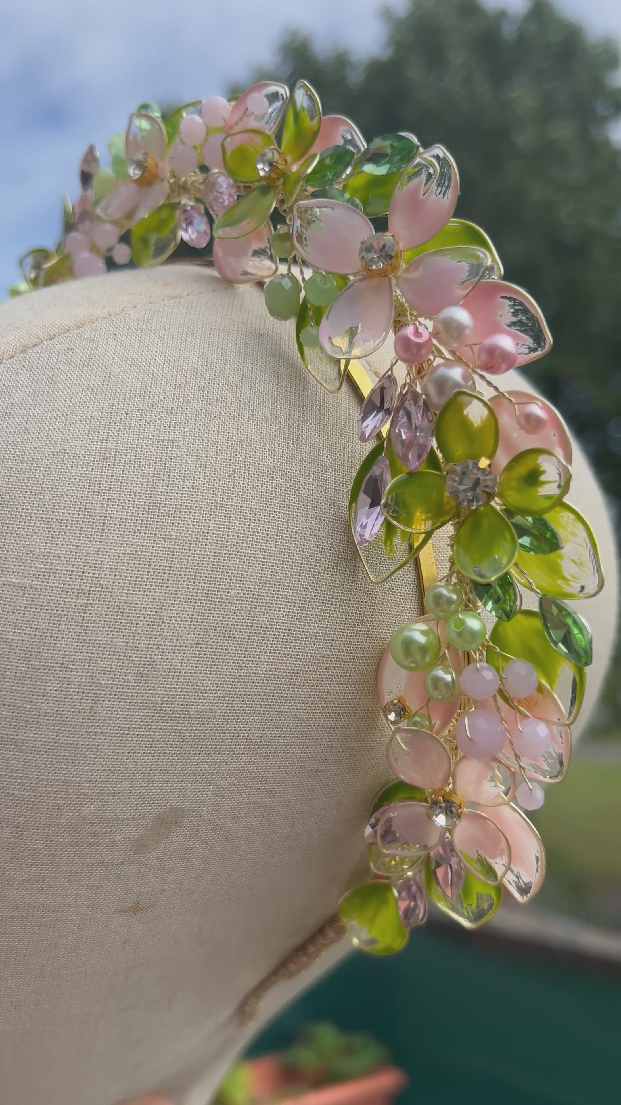 Pink And Grass Green wedding guest halo