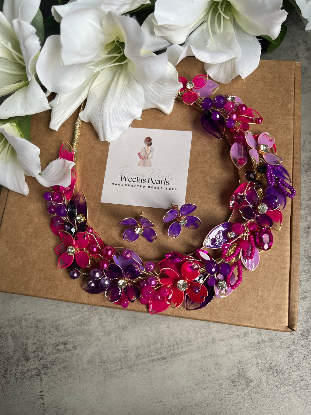 Fucshia and Purple halo Fucshia and Purple halo Precius pearls