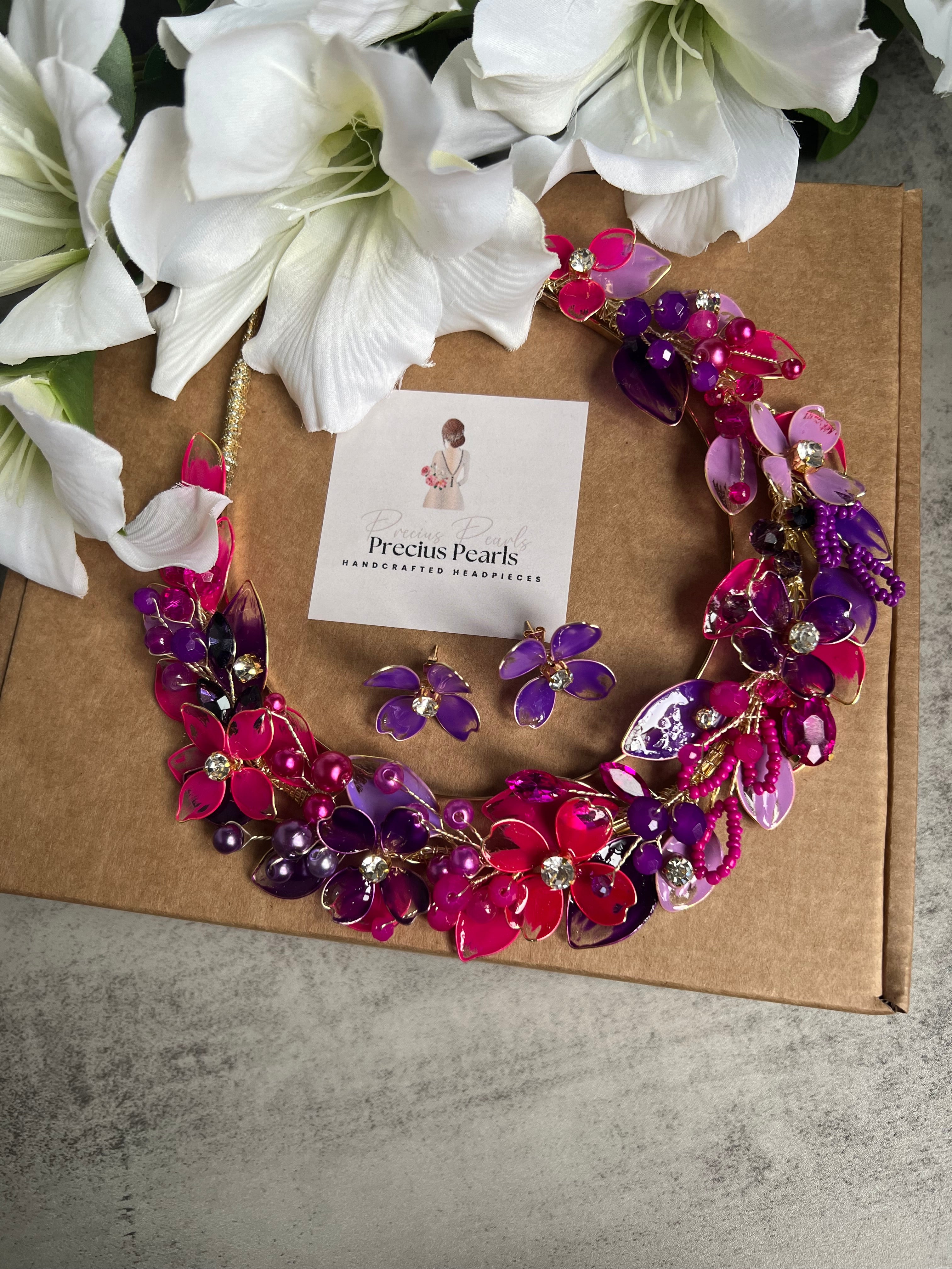 Fucshia and Purple halo Fucshia and Purple halo Precius pearls
