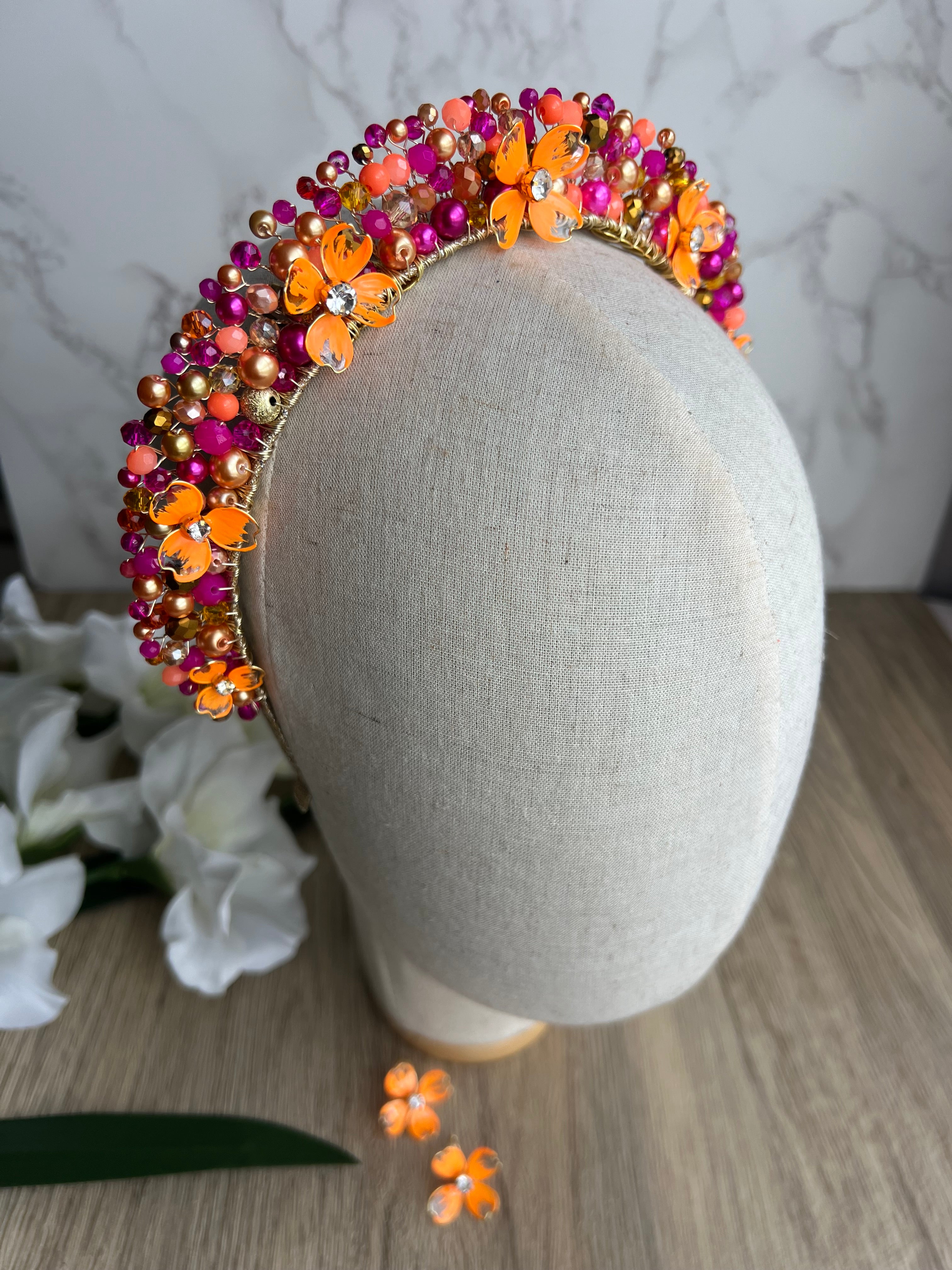Flora Flower Crown Hot Pink/Orange Flora Flower Crown Hot Pink/Orange Precius pearls