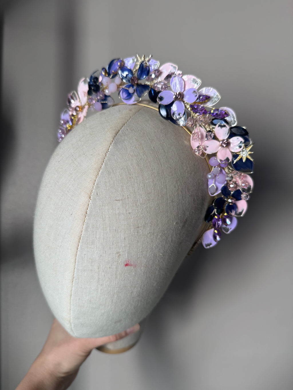 Lilac, Navy and Pink wedding guest Crown