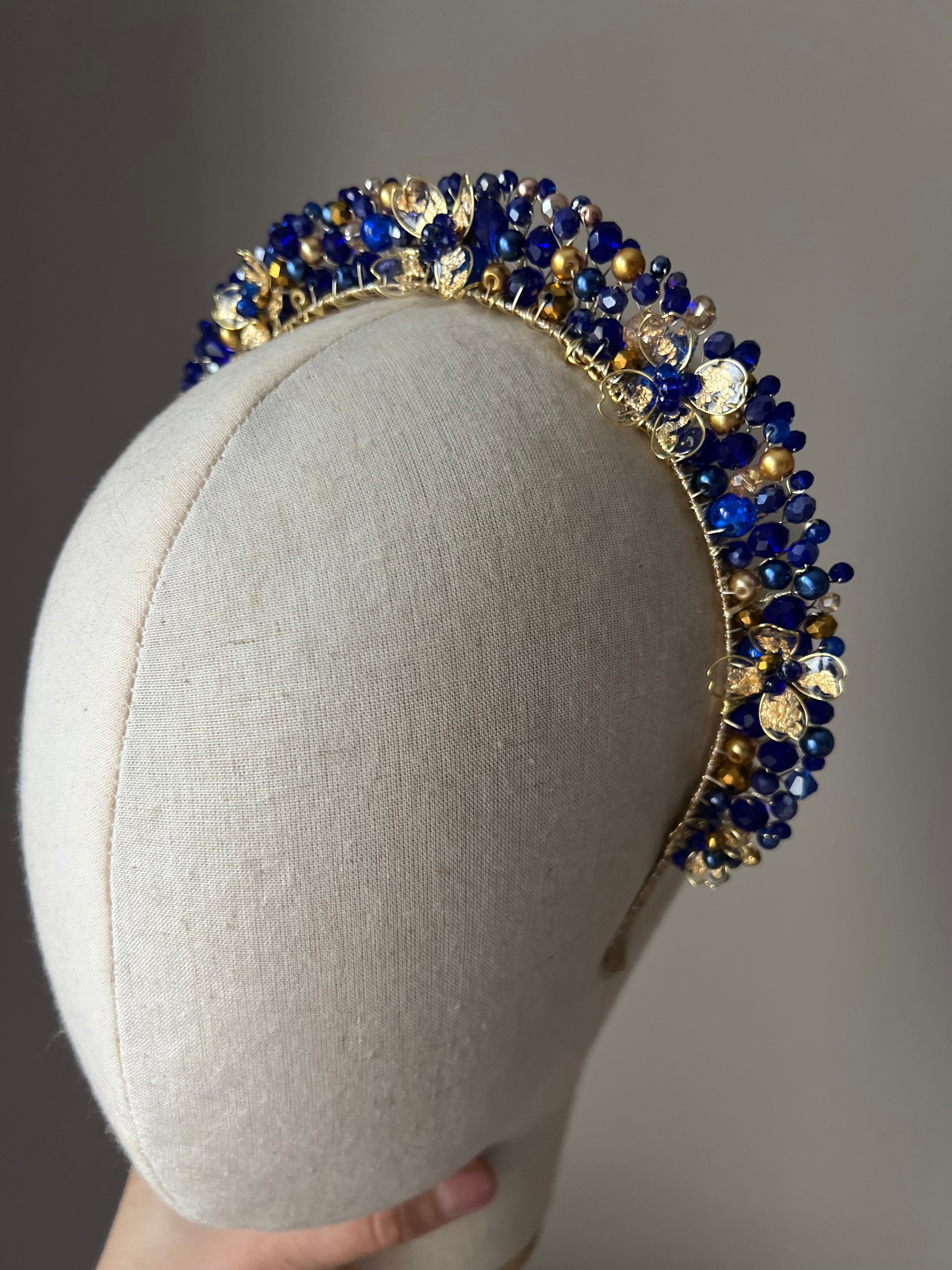 Royal blue Flora Crown Royal blue Flora Crown Precius pearls