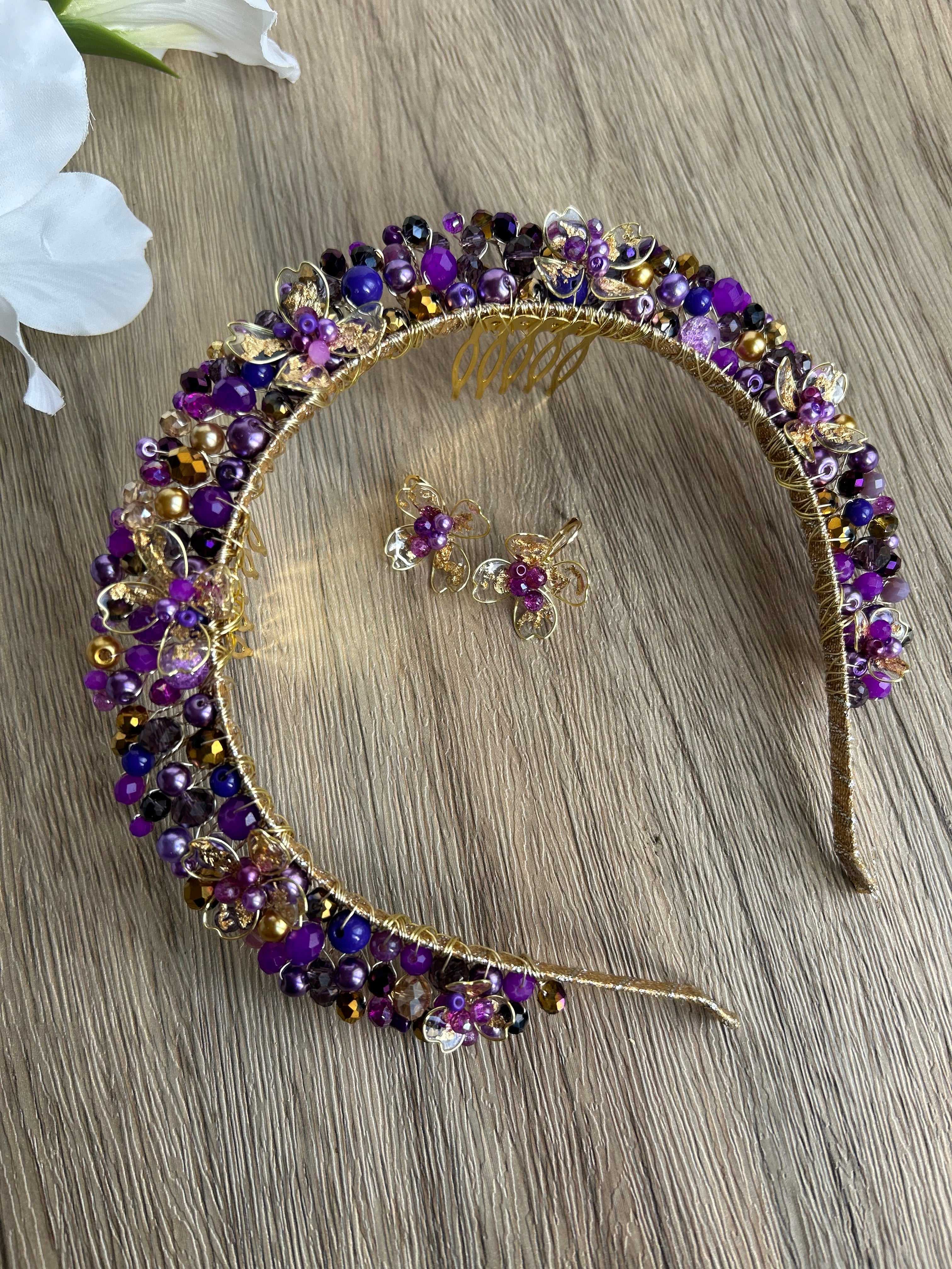 Stunning Purple and Gold flora crown Stunning Purple and Gold flora crown Precius pearls