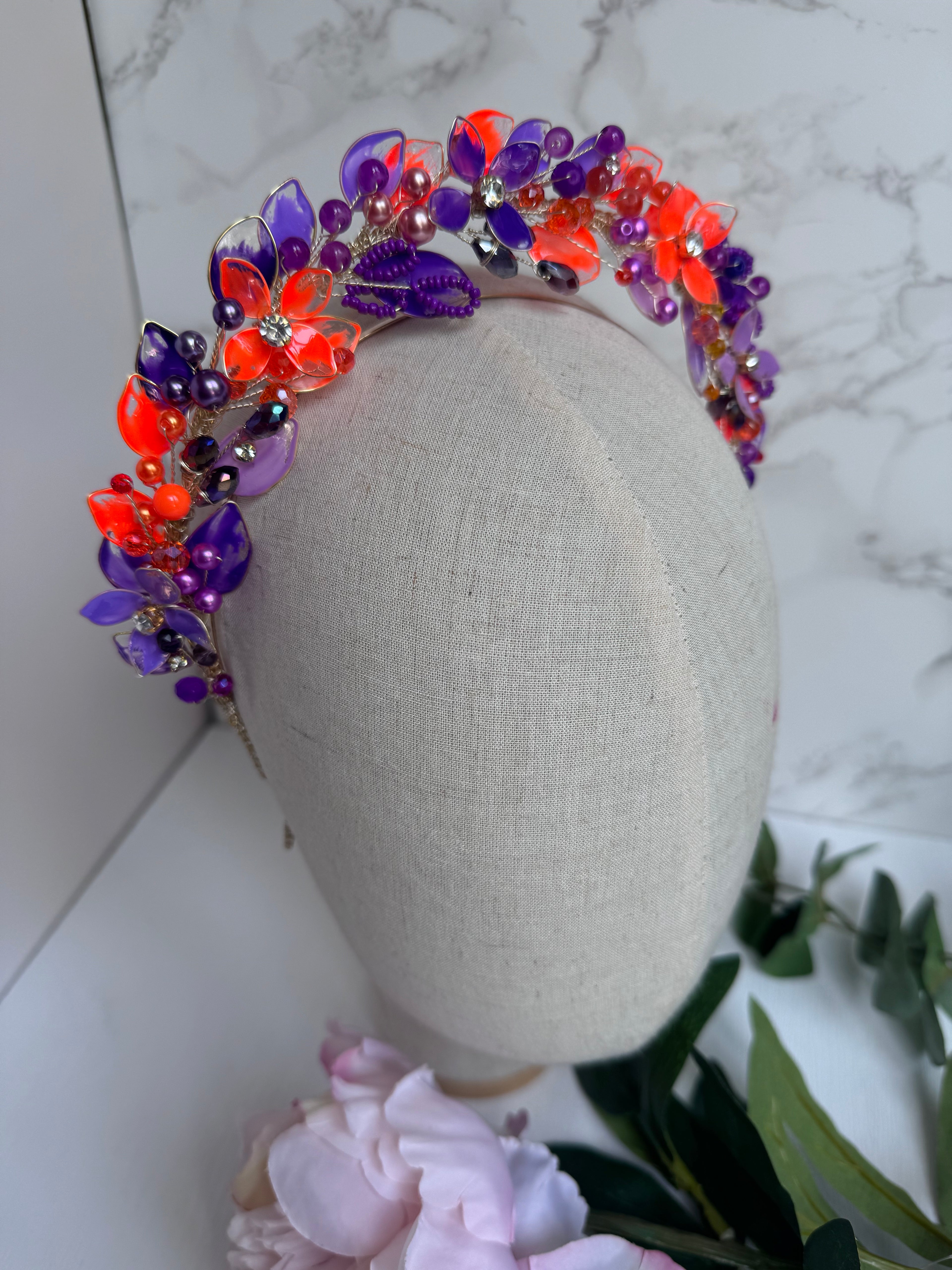 Purple and Orange halo wedding guest headpiece Purple and Orange halo wedding guest headpiece Precius pearls