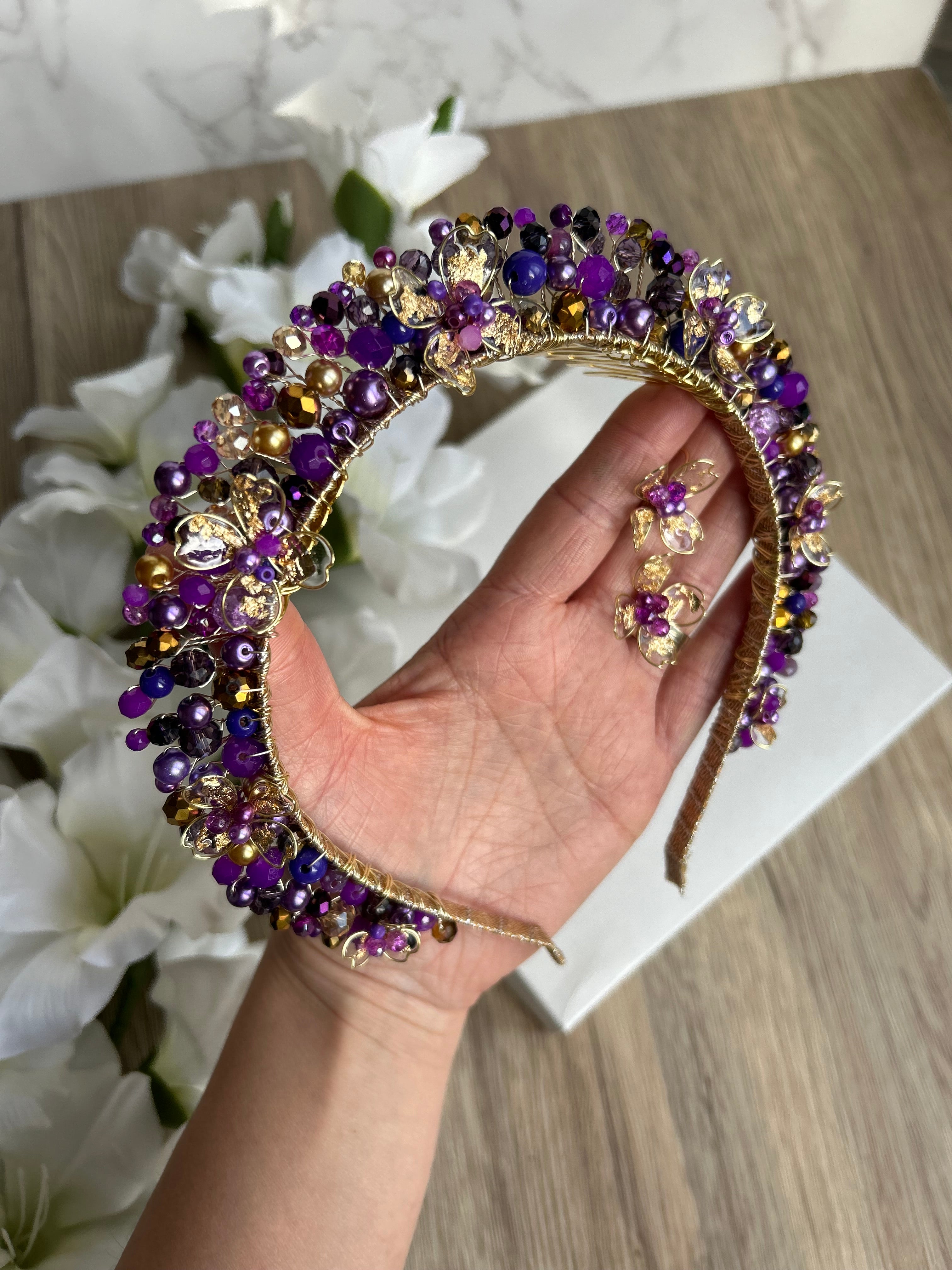 Stunning Purple and Gold flora crown Stunning Purple and Gold flora crown Precius pearls