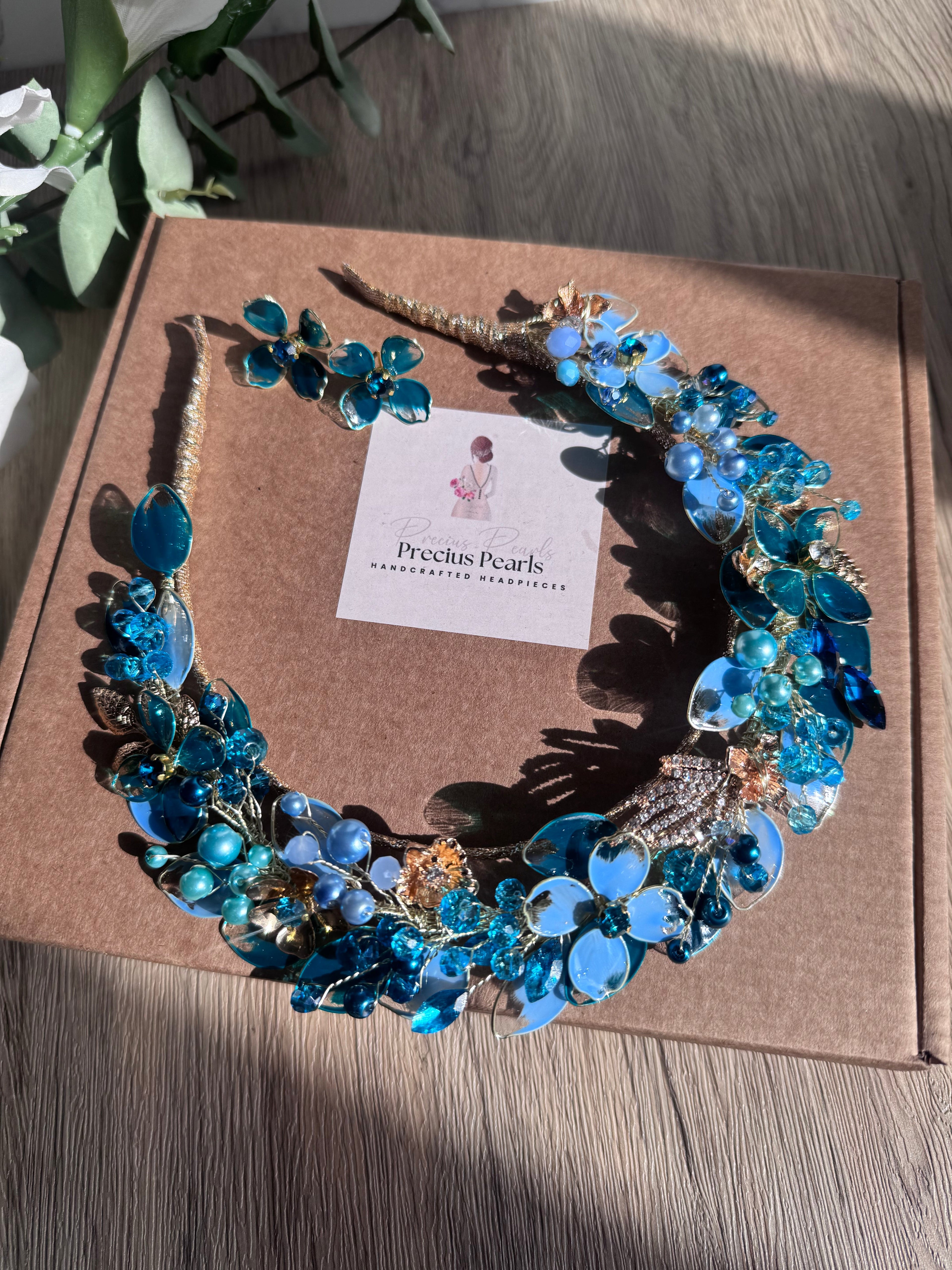 Blue and Teal halo wedding guest headpiece Blue and Teal halo wedding guest headpiece Precius pearls