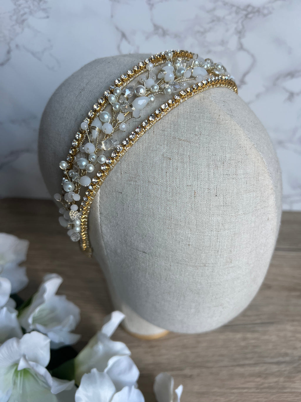 Crystal and Rhinestone white headband Crystal and Rhinestone white headband Precius pearls