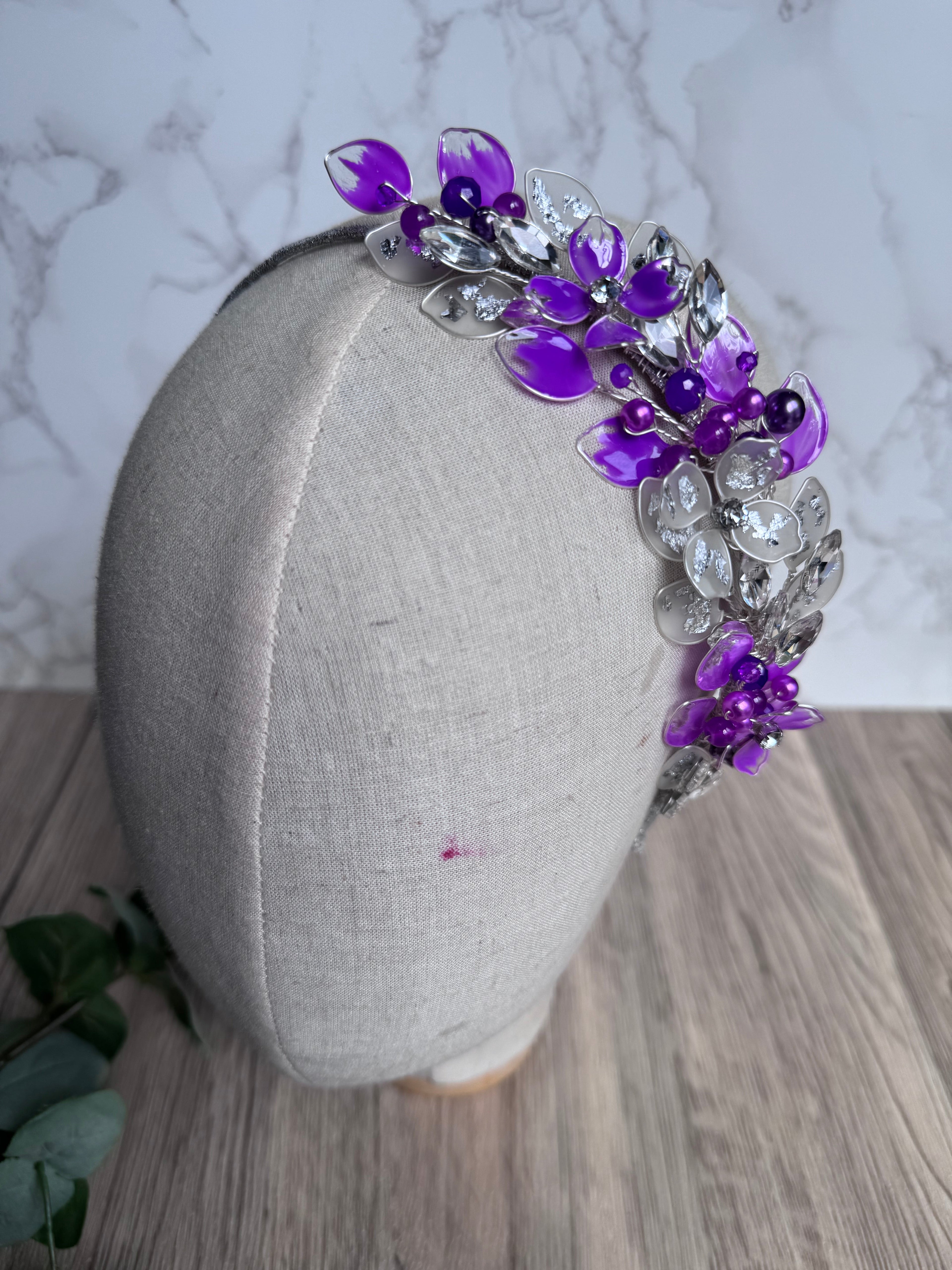 Purple and Silver side Heapdiece Purple and Silver side Heapdiece Precius pearls