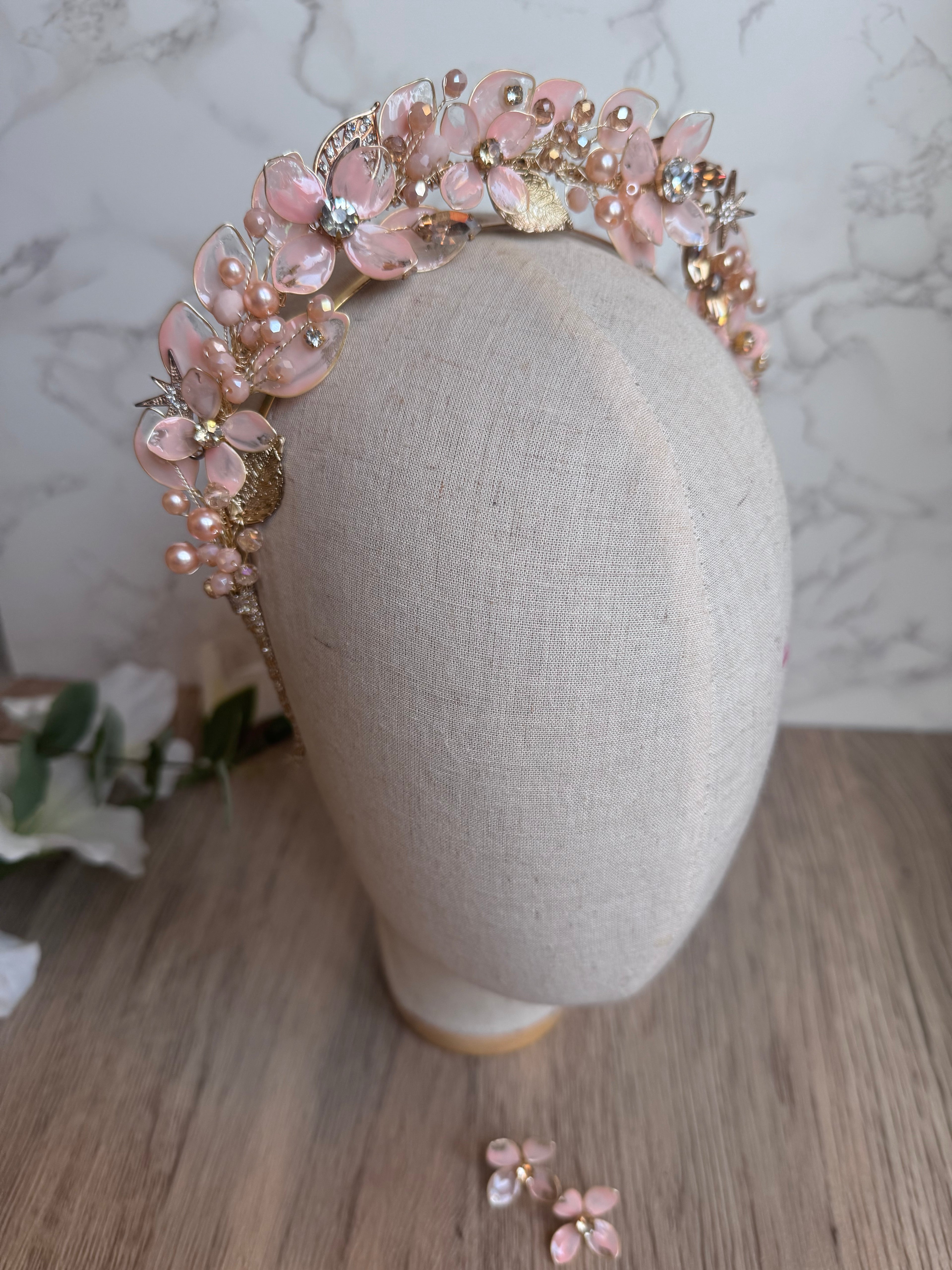 Pink Beige and Gold headpiece Pink Beige and Gold headpiece Precius pearls