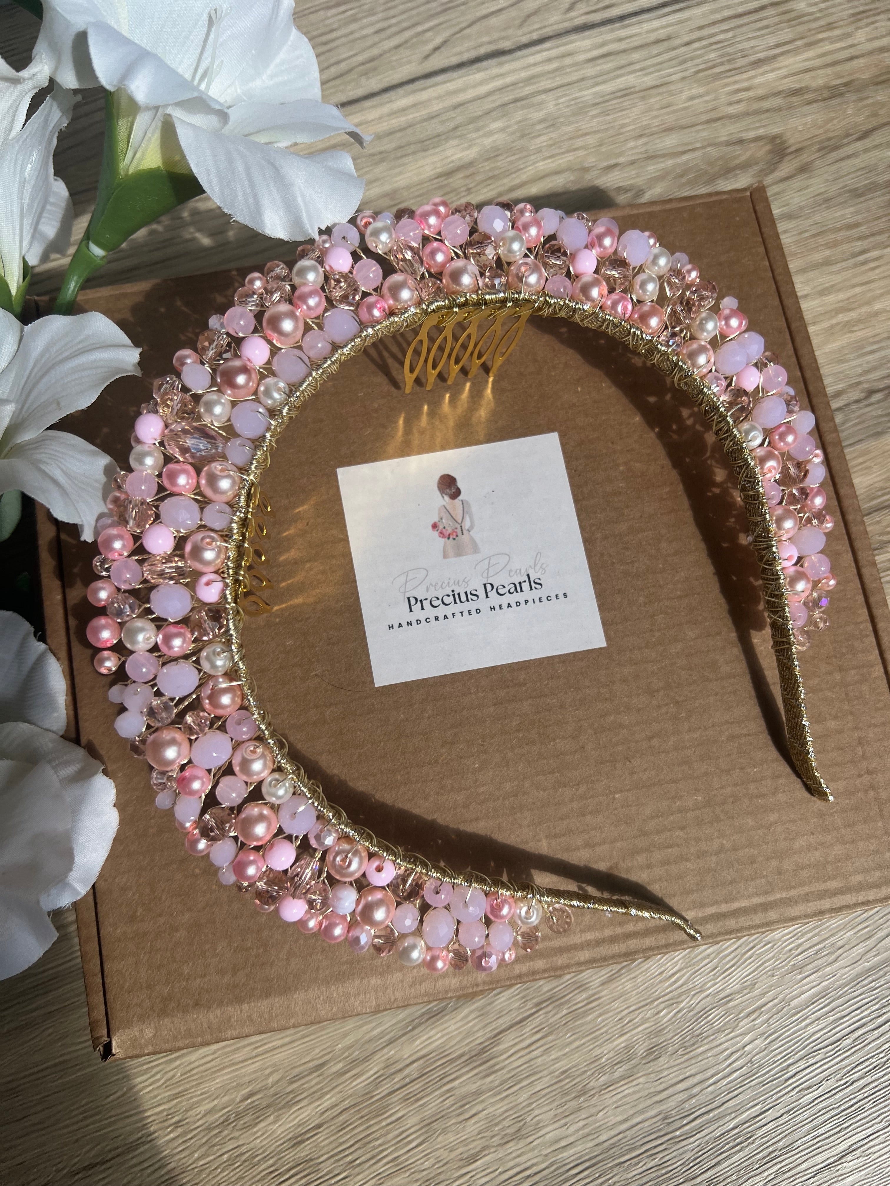 Pink Crystal Pearl crown Pink Crystal Pearl crown Precius pearls