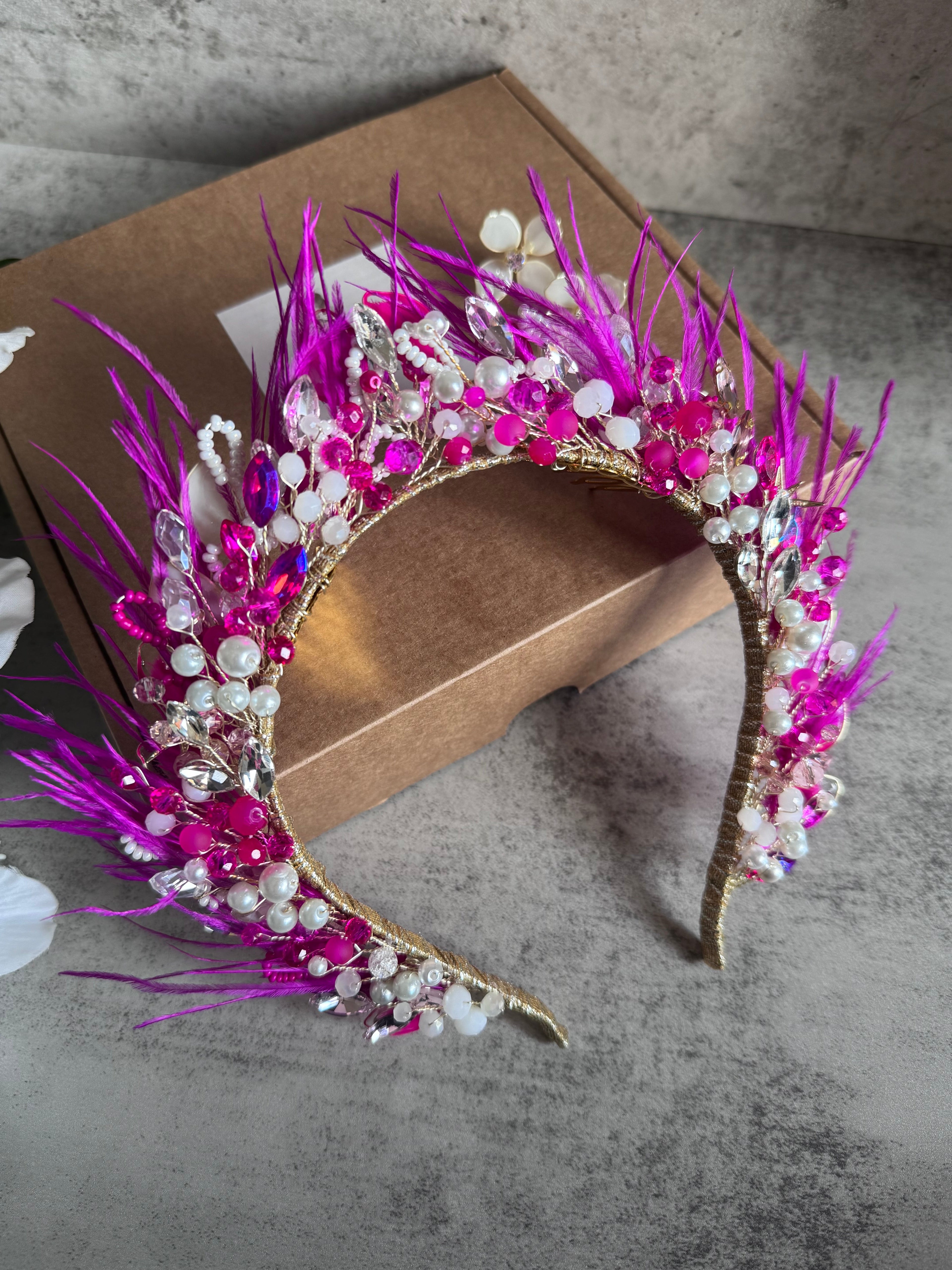 Bespoke fucshia headpiece Bespoke fucshia headpiece Precius pearls