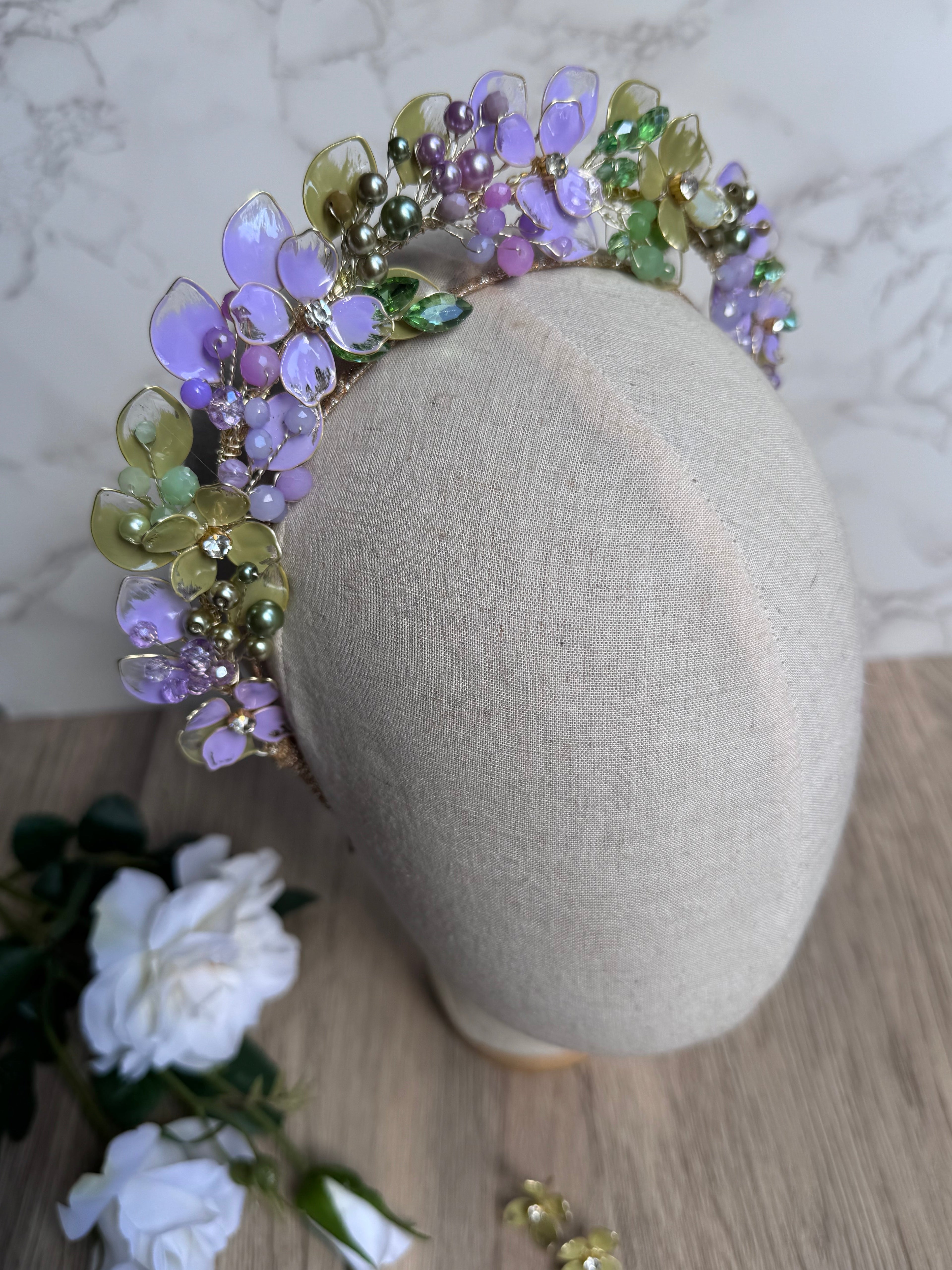 Lilac and Sage Wedding guest crown Lilac and Sage Wedding guest crown Precius pearls