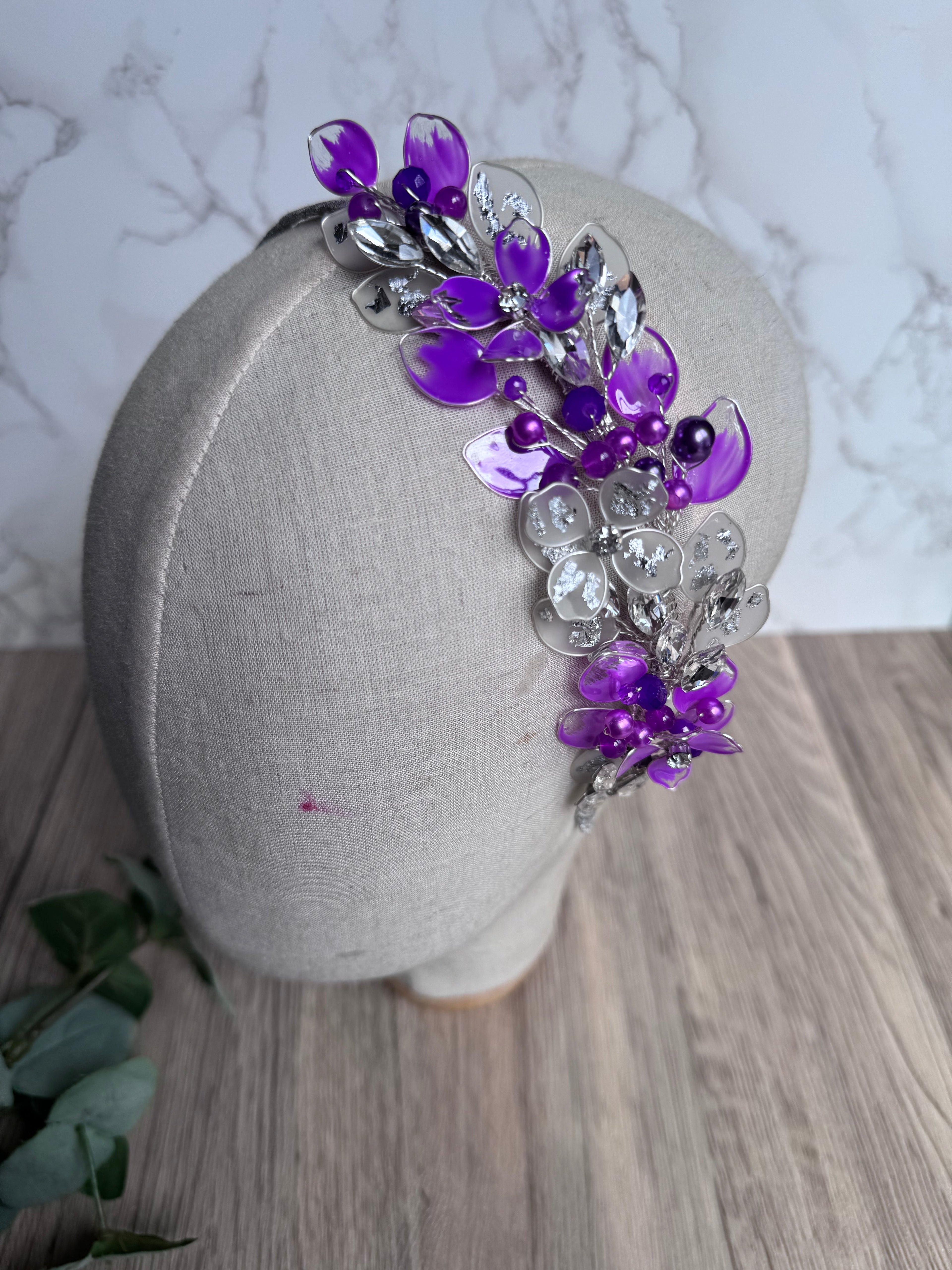 Purple and Silver side Heapdiece Purple and Silver side Heapdiece Precius pearls