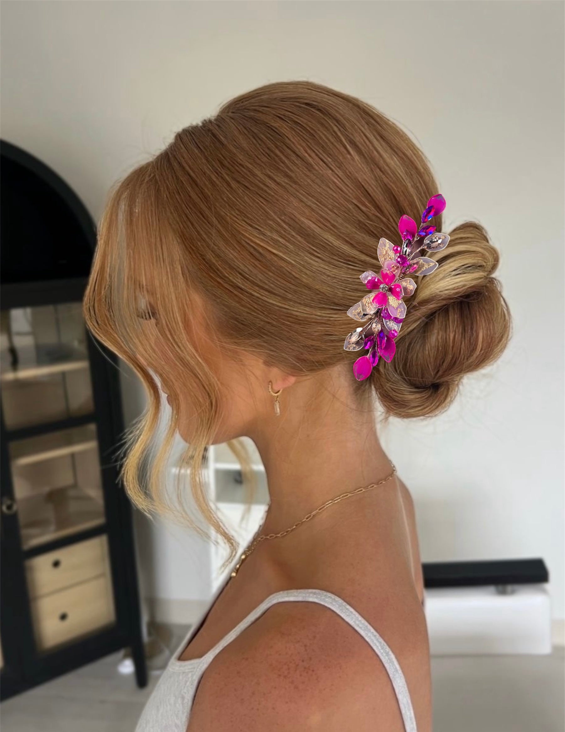 Fucshia and Frosted gold wedding guest comb