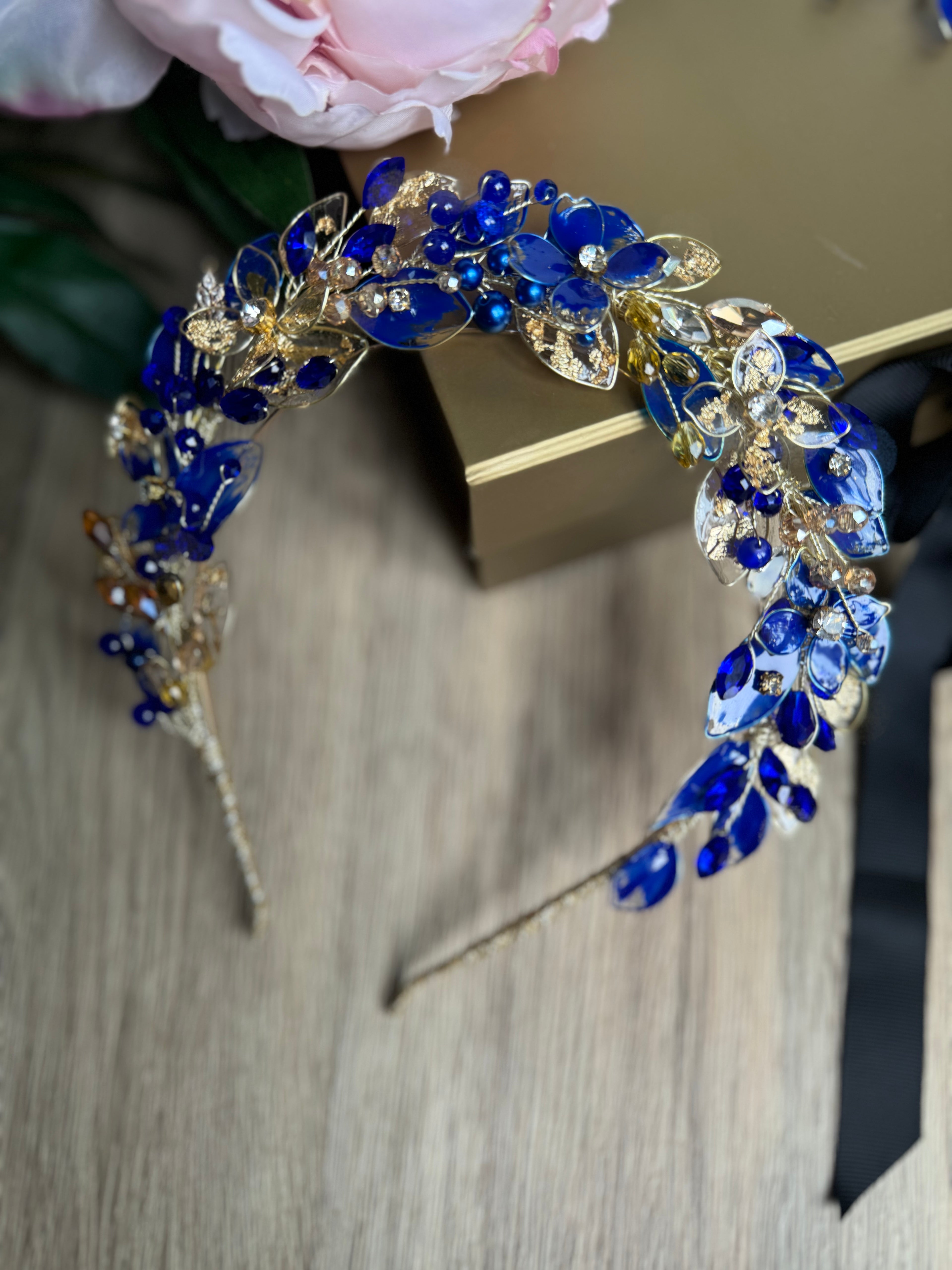 Royal blue and Gold Halo wedding guest headpiece Royal blue and Gold Halo wedding guest headpiece Precius pearls