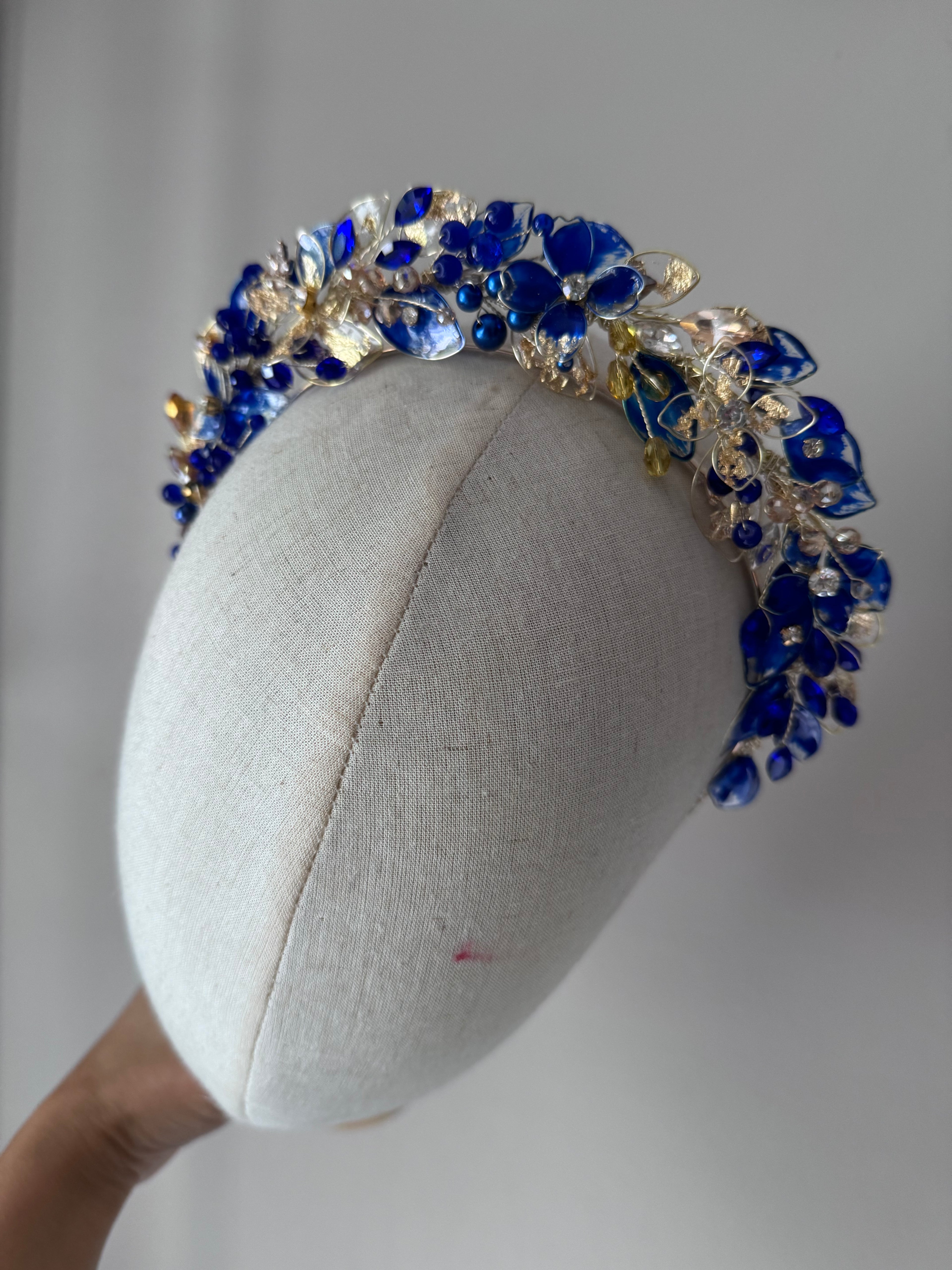 Royal blue and Gold Halo wedding guest headpiece Royal blue and Gold Halo wedding guest headpiece Precius pearls