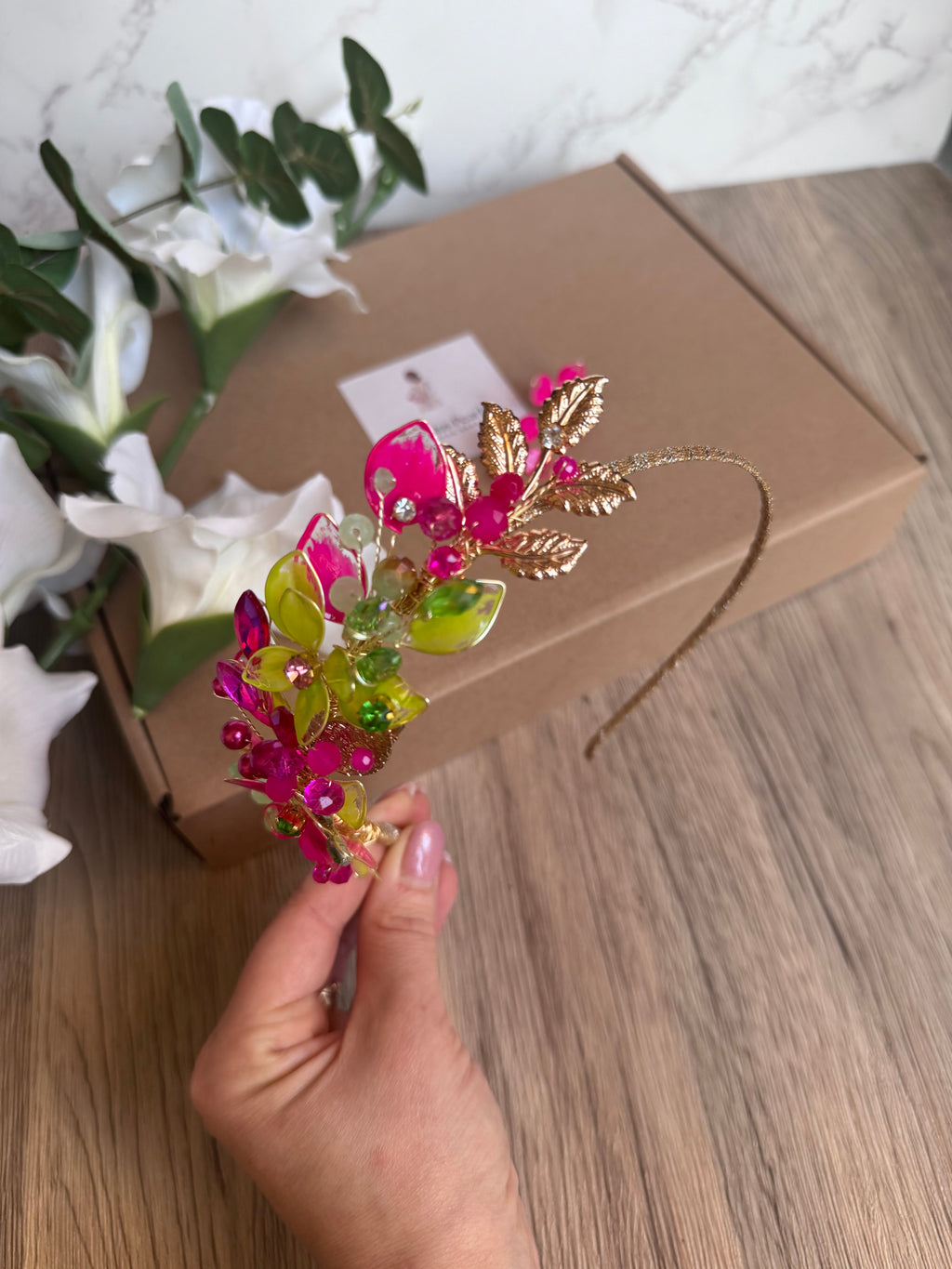 Lime And Fucshia side headband Lime And Fucshia side headband Precius pearls