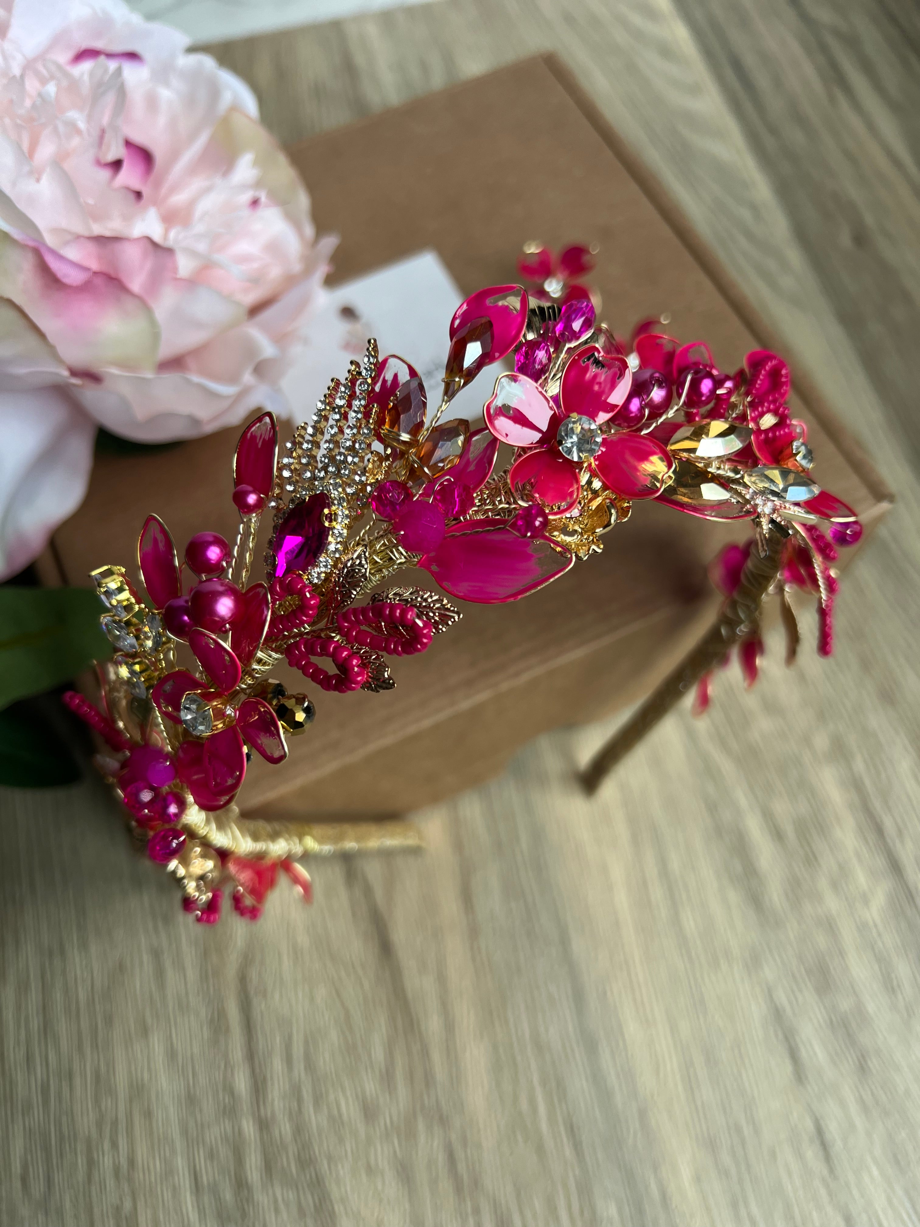 Raspberry and Fucshia Low style headband Raspberry and Fucshia Low style headband Precius pearls