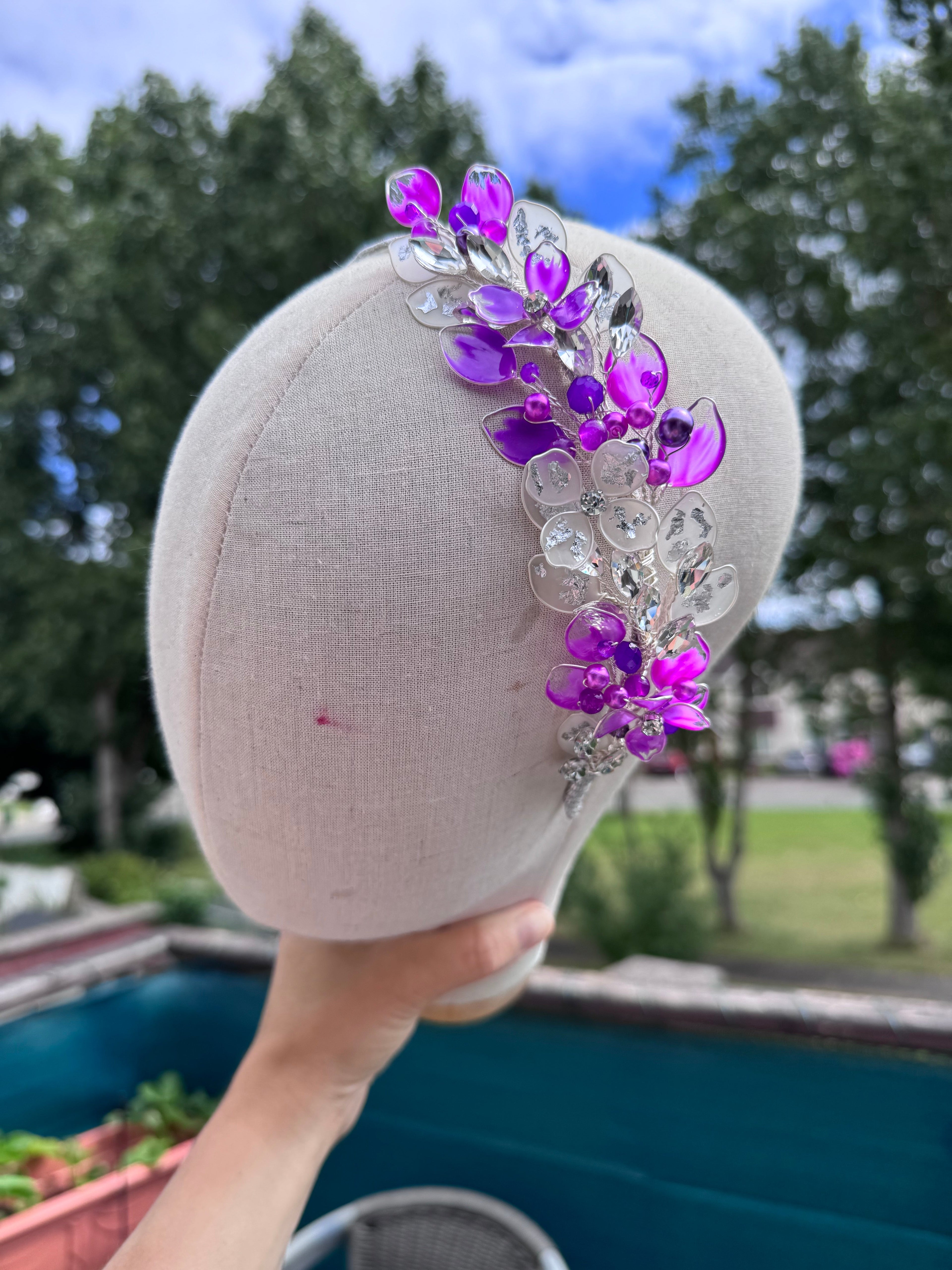 Purple and Silver side Heapdiece Purple and Silver side Heapdiece Precius pearls