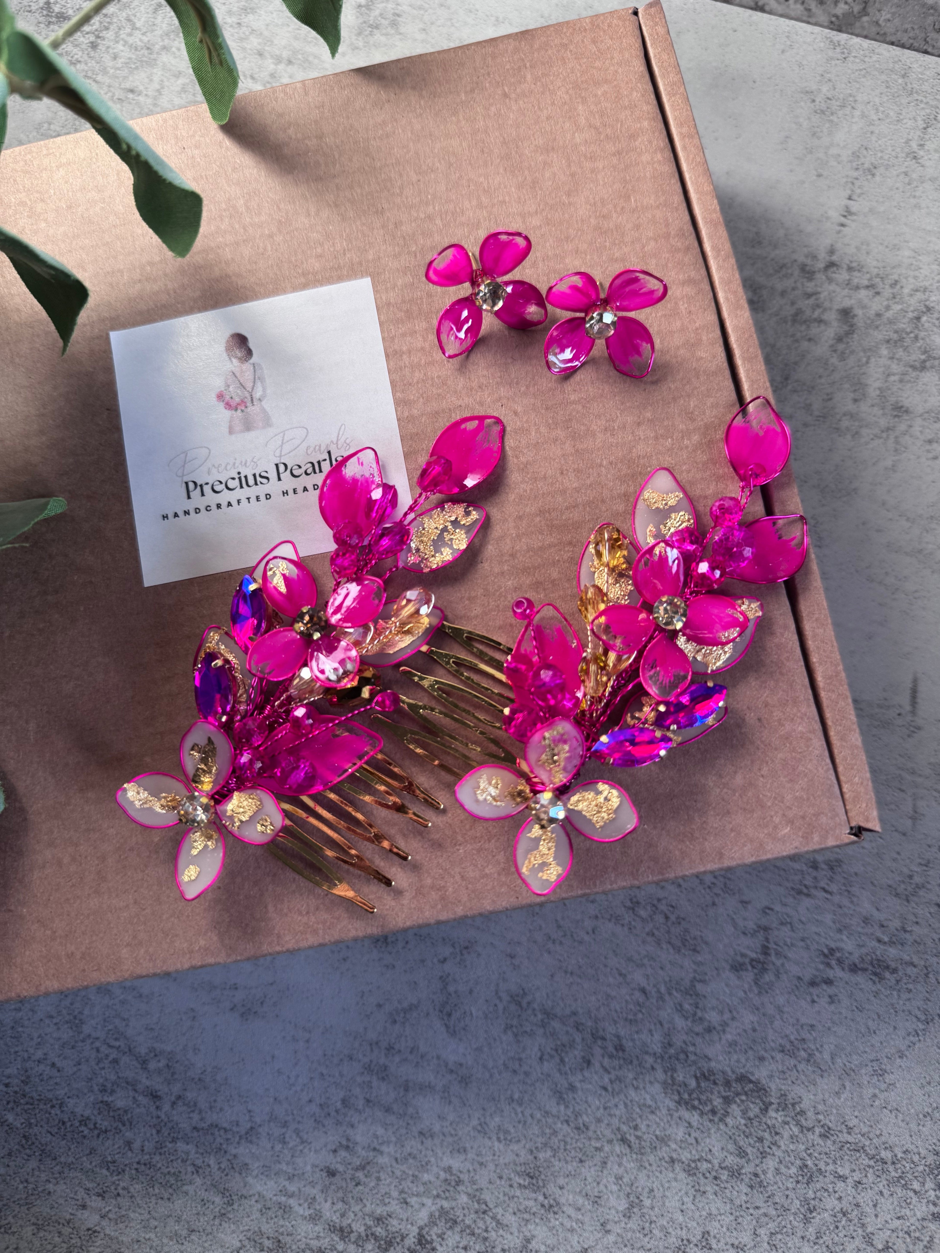 Fucshia and Frosted Gold Fucshia and Frosted Gold Precius pearls