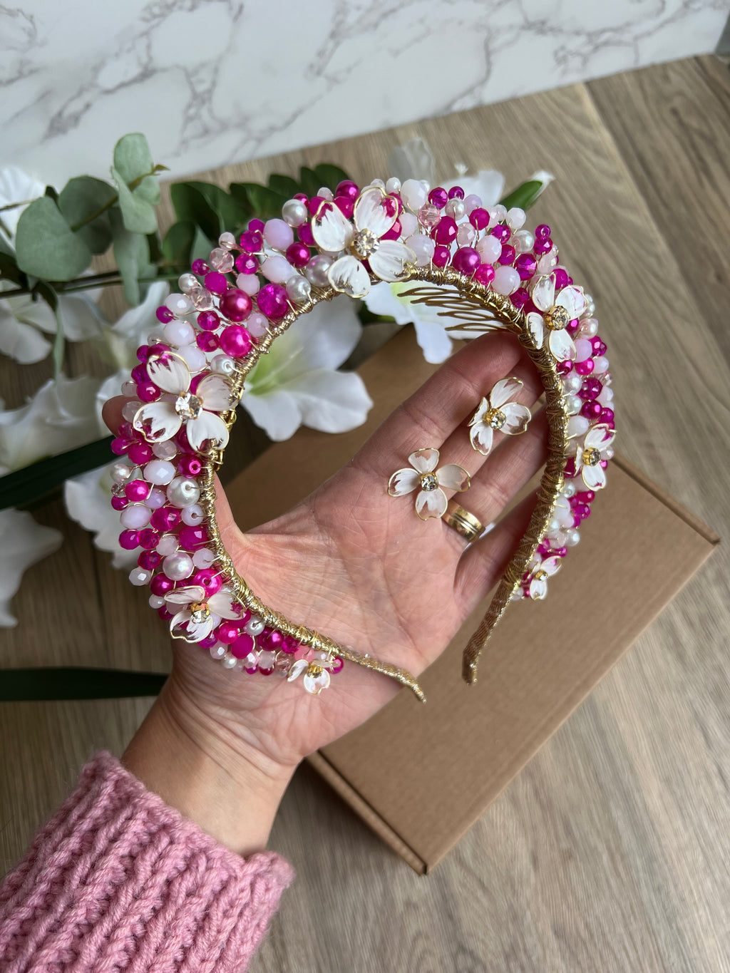 Pink & White Flora Crown Pink & White Flora Crown Precius pearls