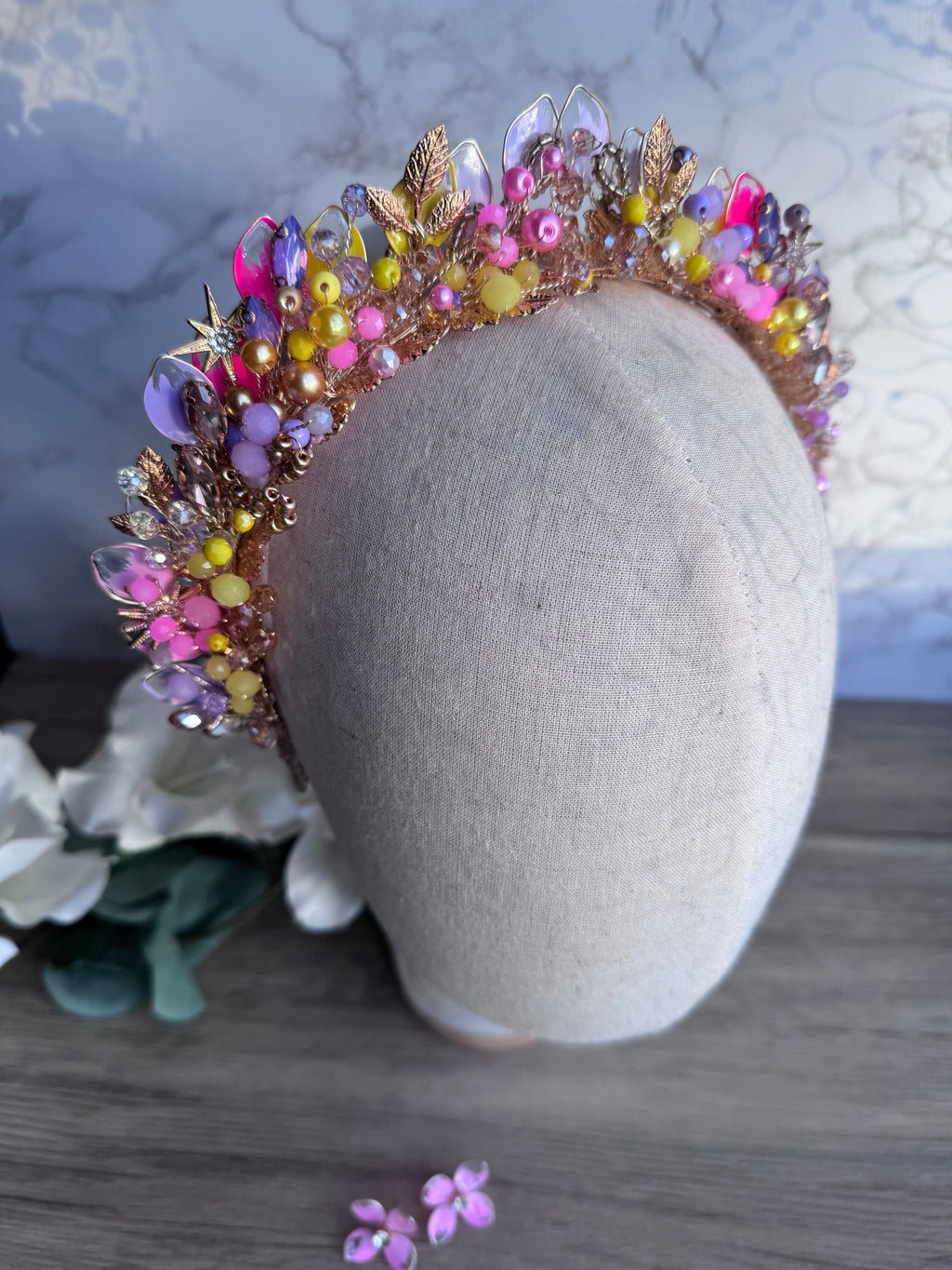 Crystal Bloom: A Colorful Pointed Wedding Guest Crown adorned with Bright Crystals and Pearls Crystal Bloom: A Colorful Pointed Wedding Guest Crown adorned with Bright Crystals and Pearls Precius pearls