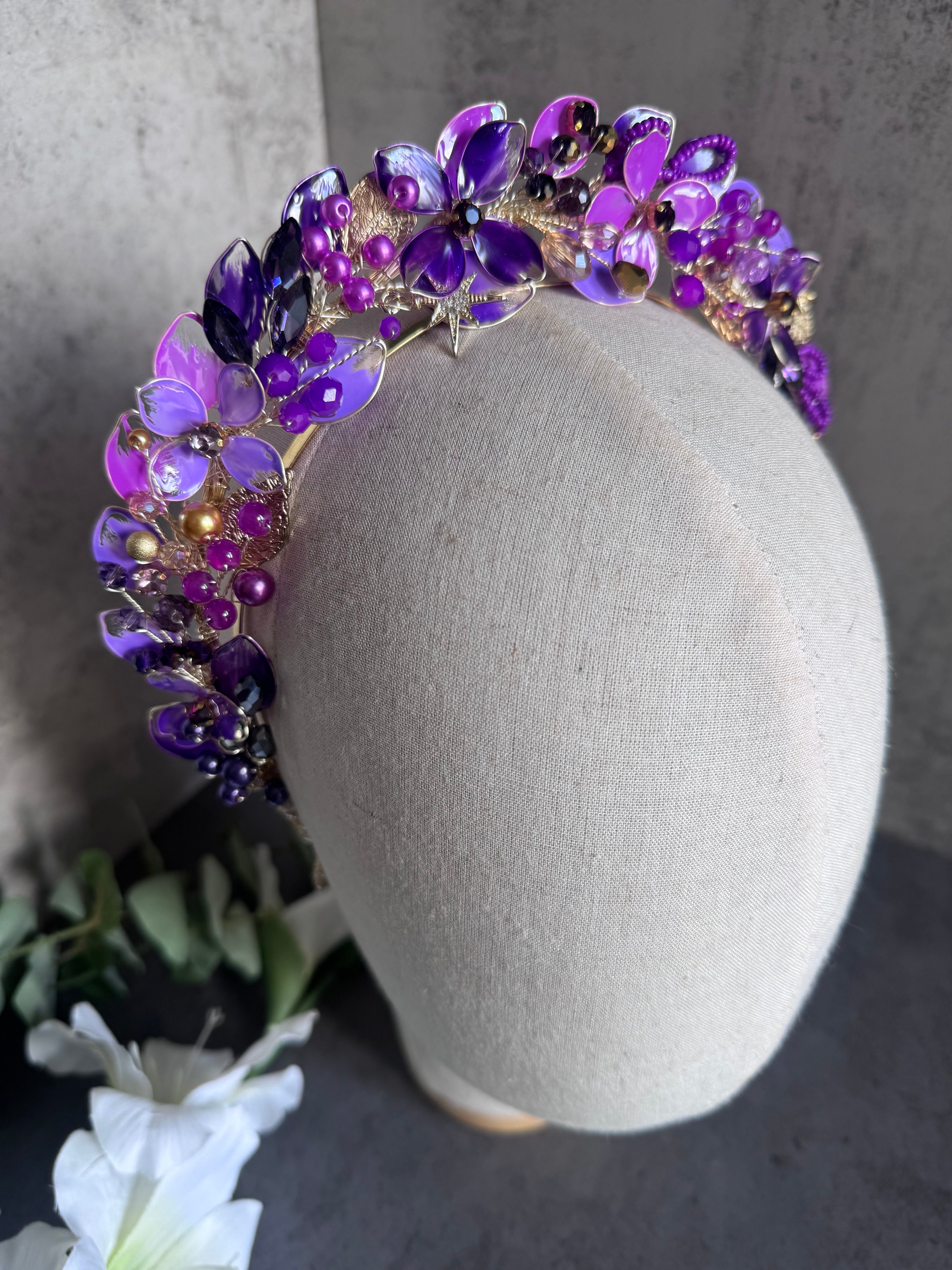 Purple wedding guest halo Purple wedding guest halo Precius pearls