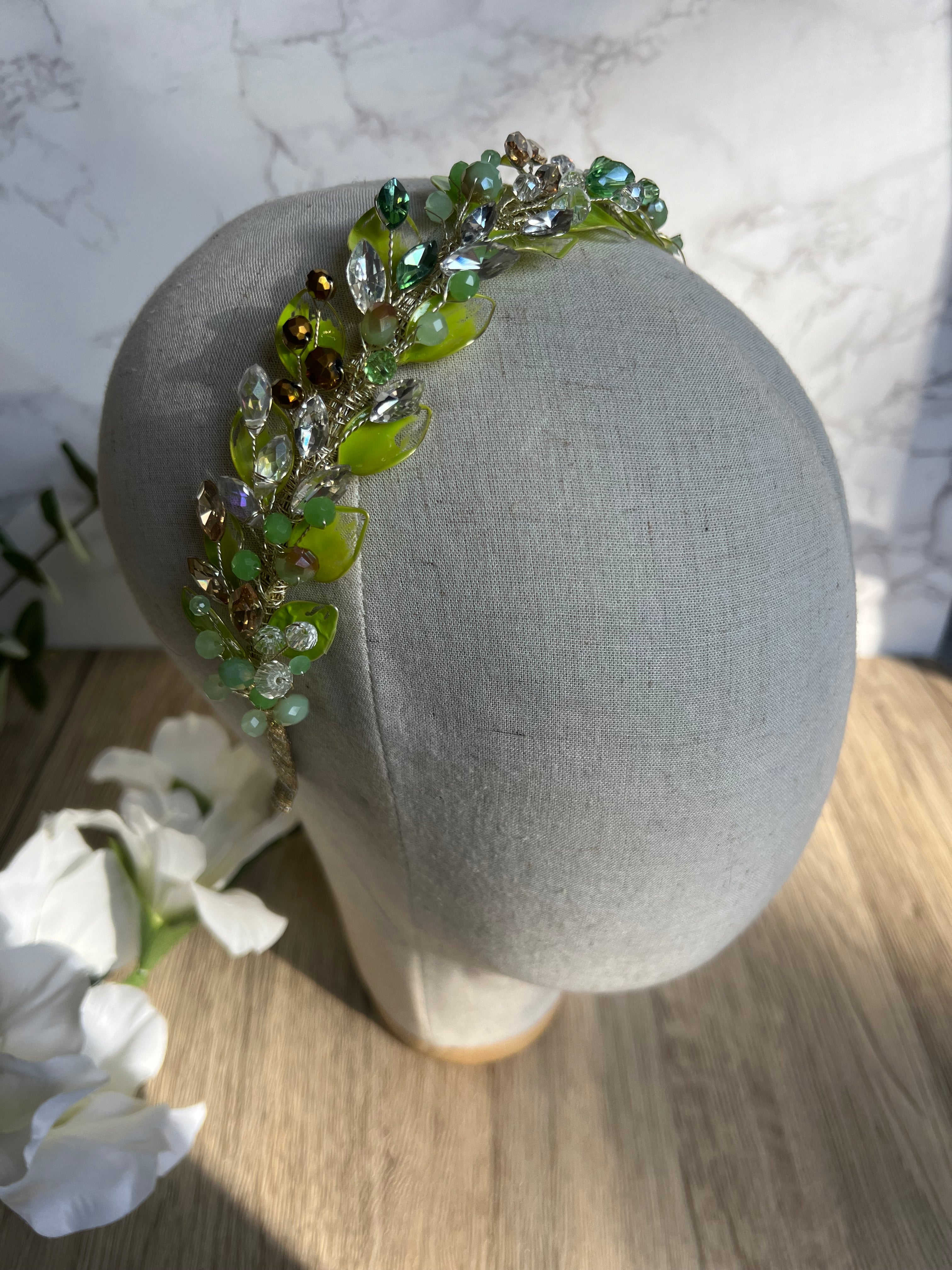 Low Lime leaf headpiece Low Lime leaf headpiece Precius pearls