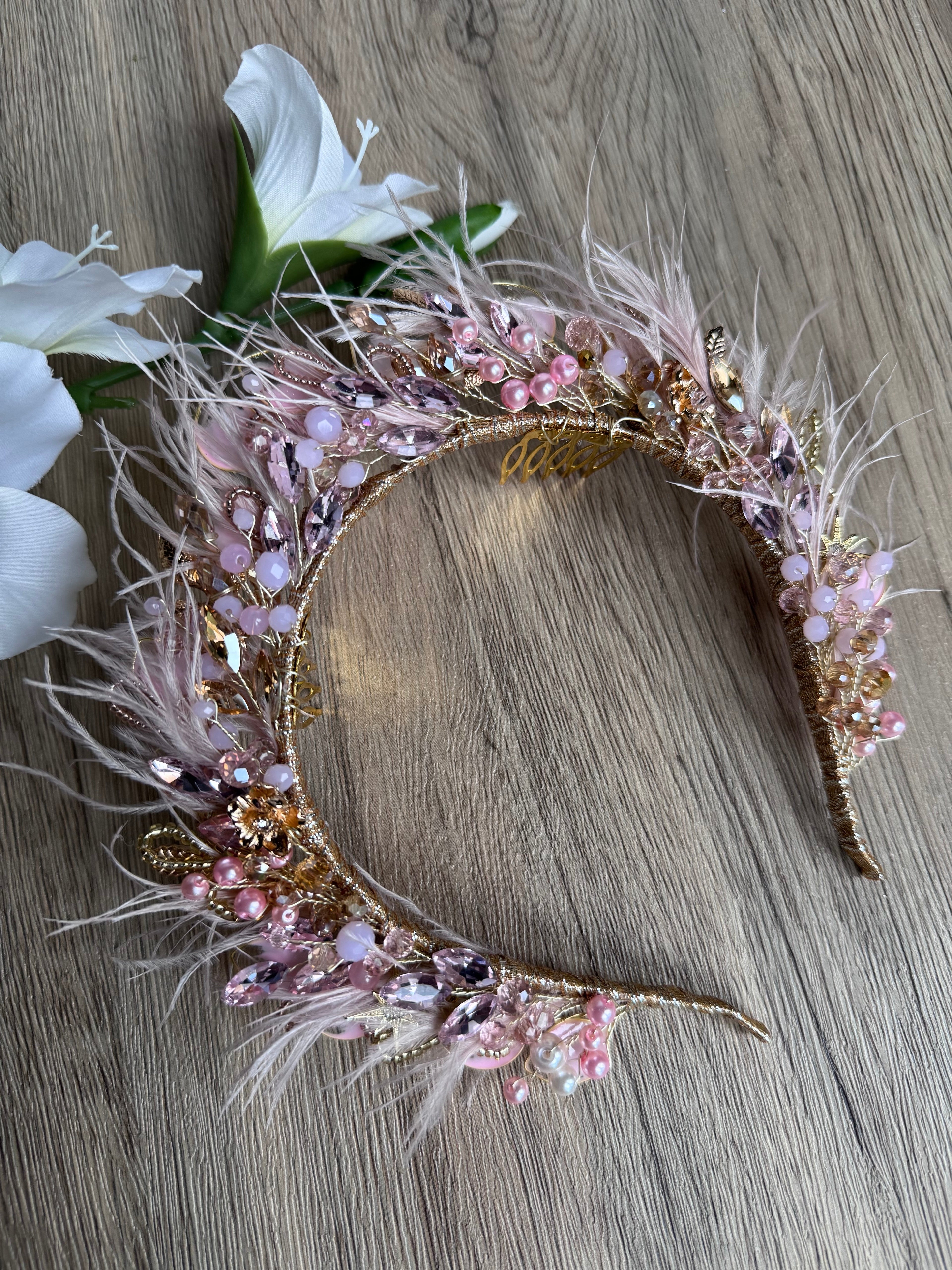 Pink Feather crown Pink Feather crown Precius pearls