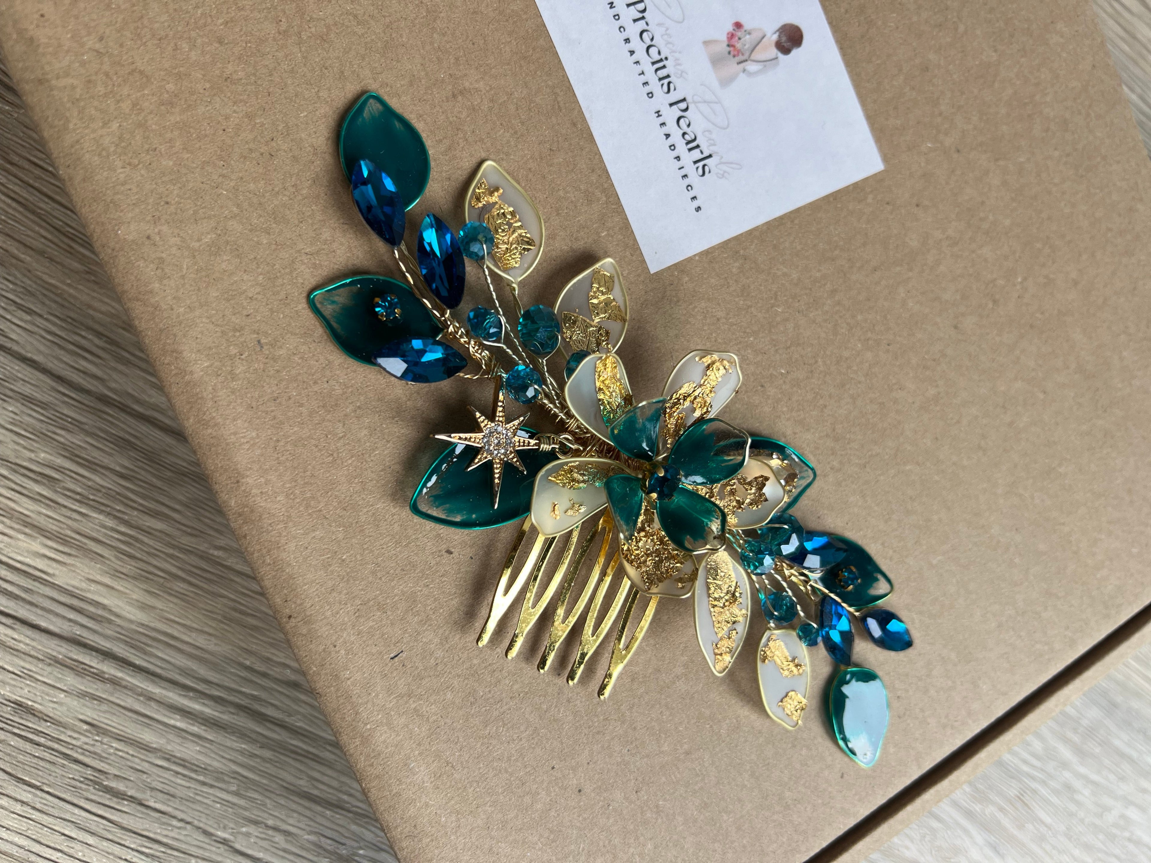 Teal and Gold Comb Teal and Gold Comb Precius pearls