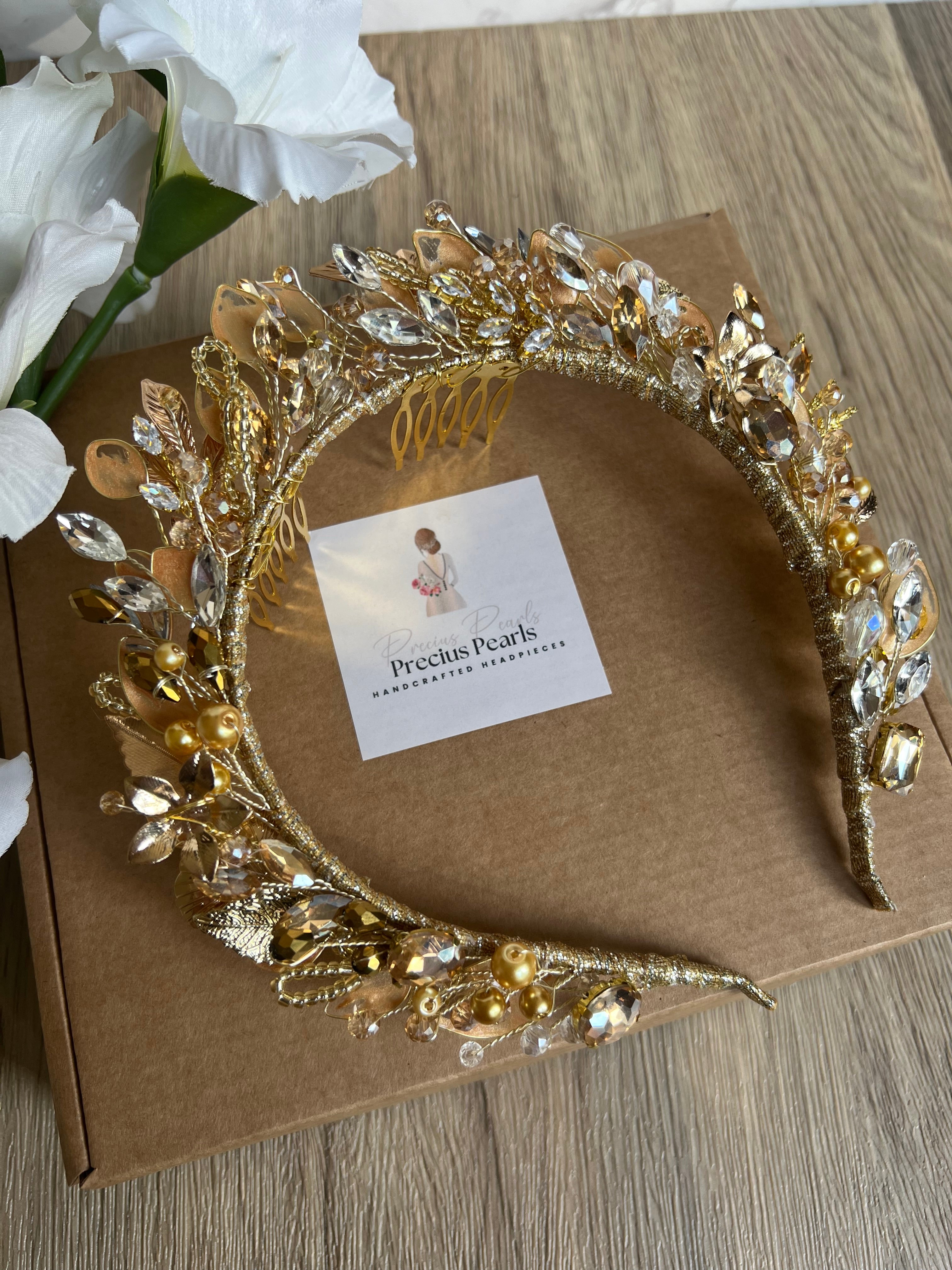 Alice crown in Golden shades Alice crown in Golden shades Precius pearls
