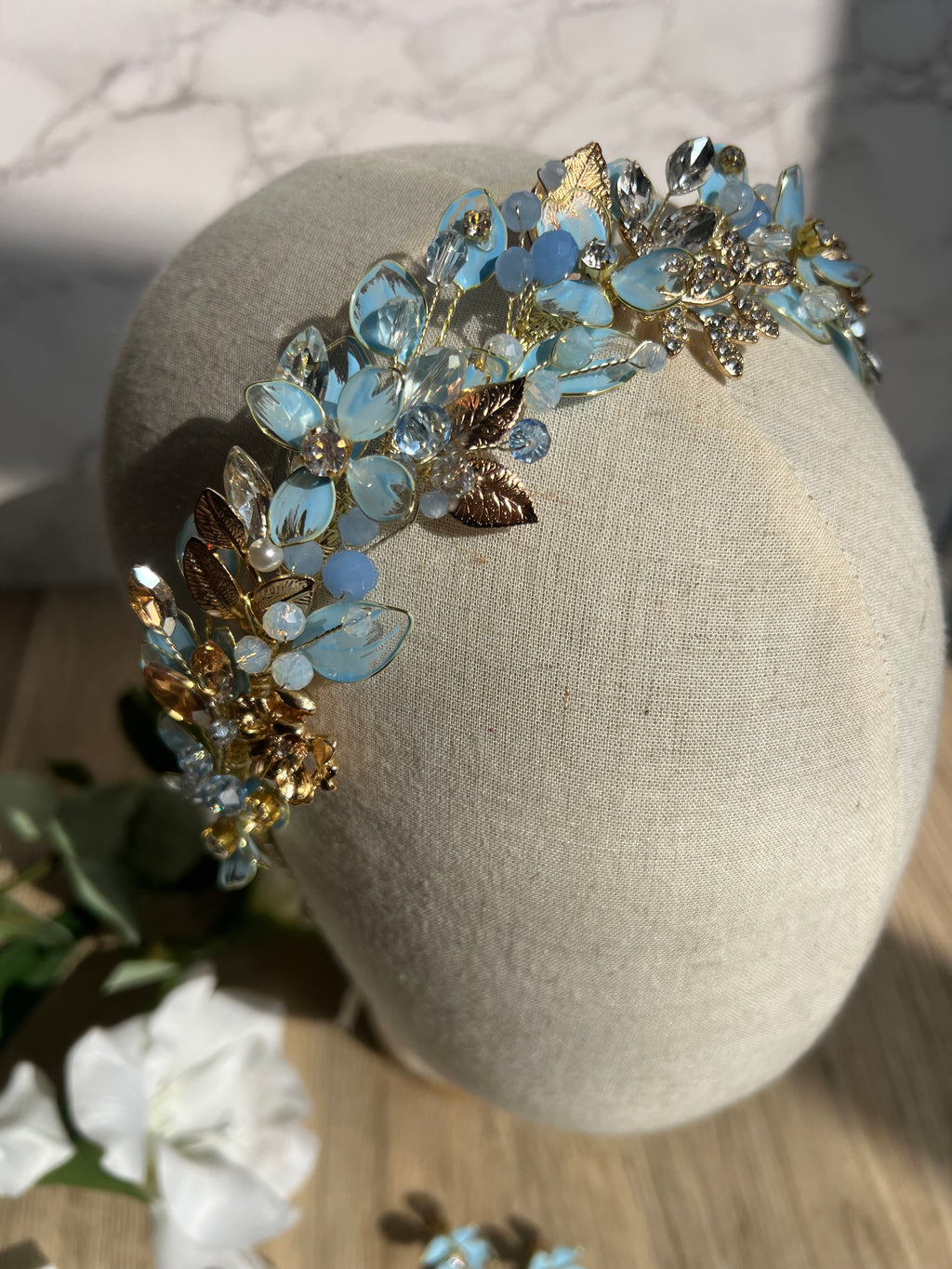 Light blue and Gold low style headband