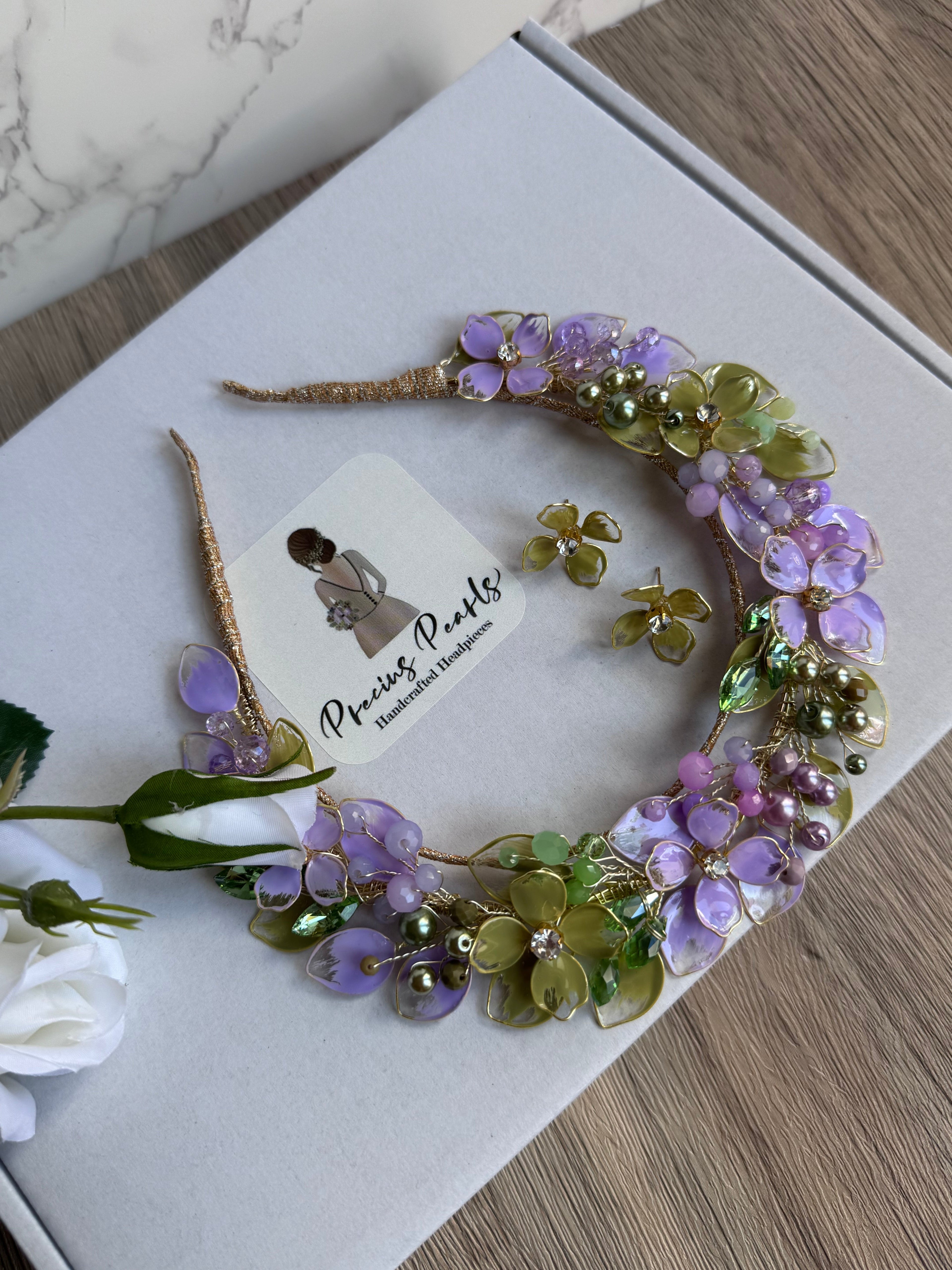 Lilac and Sage Wedding guest crown Lilac and Sage Wedding guest crown Precius pearls