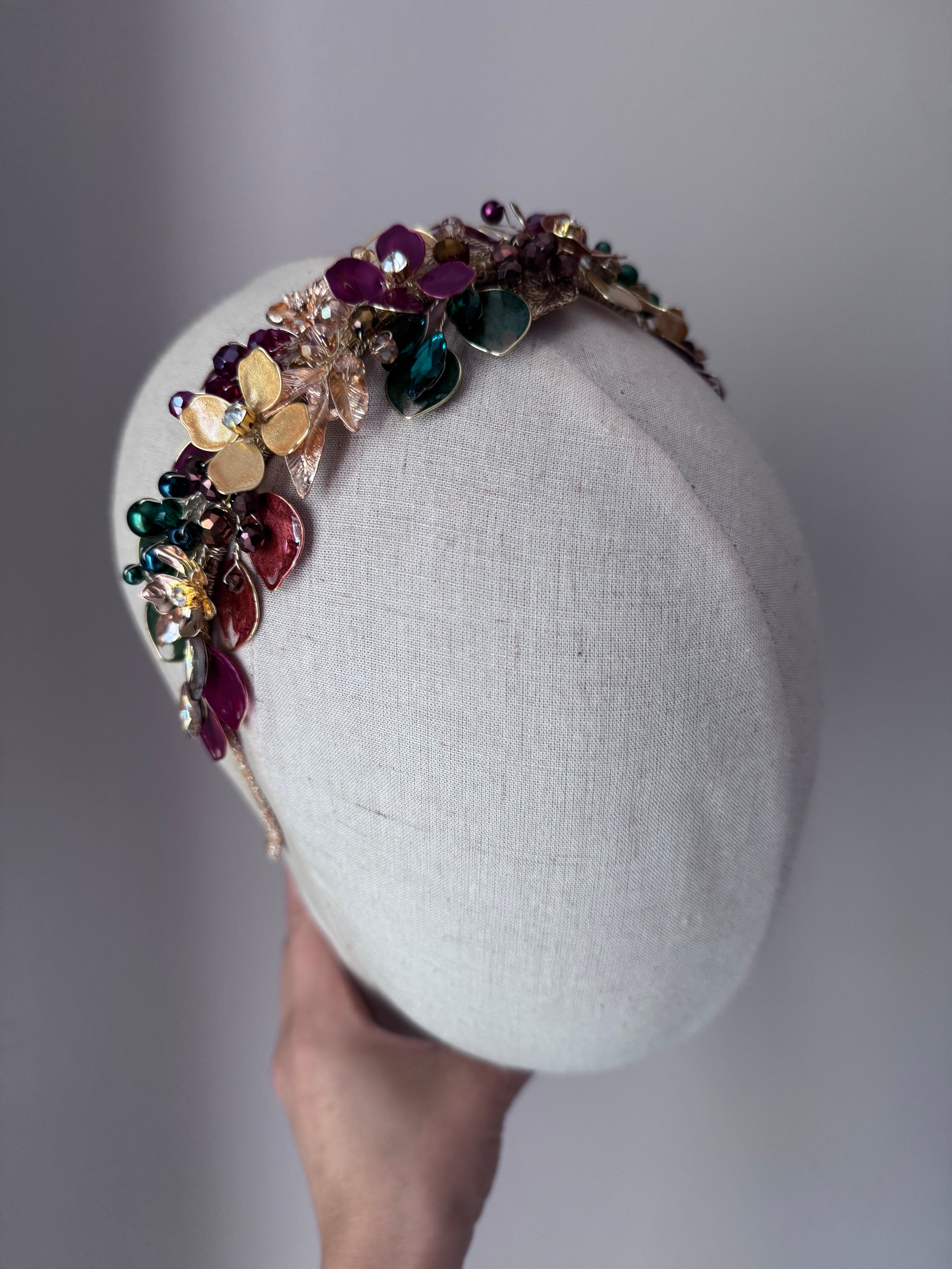Burgundy, Green and Gold wedding guest headpiece Burgundy, Green and Gold wedding guest headpiece Precius pearls