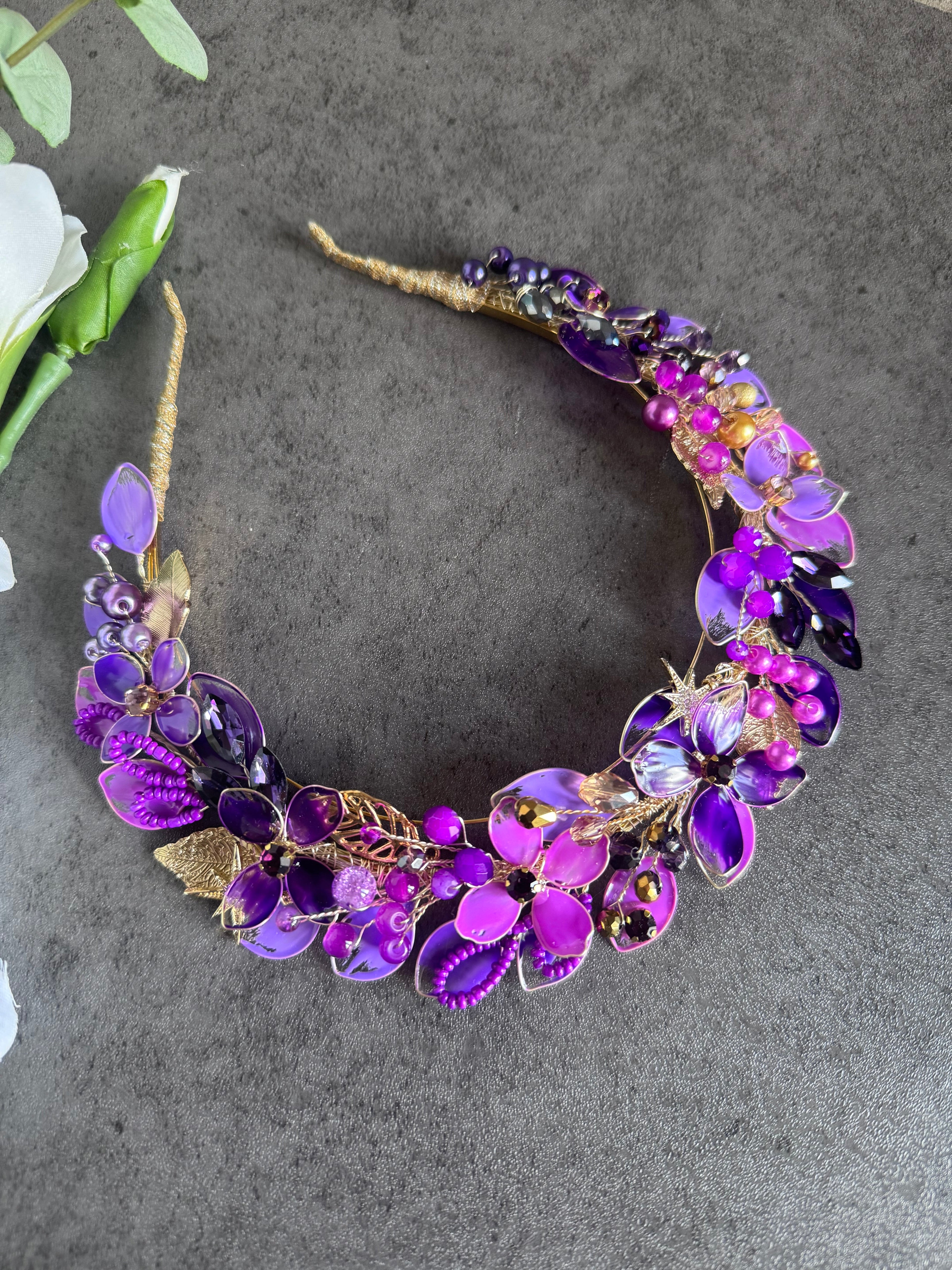 Purple wedding guest halo Purple wedding guest halo Precius pearls