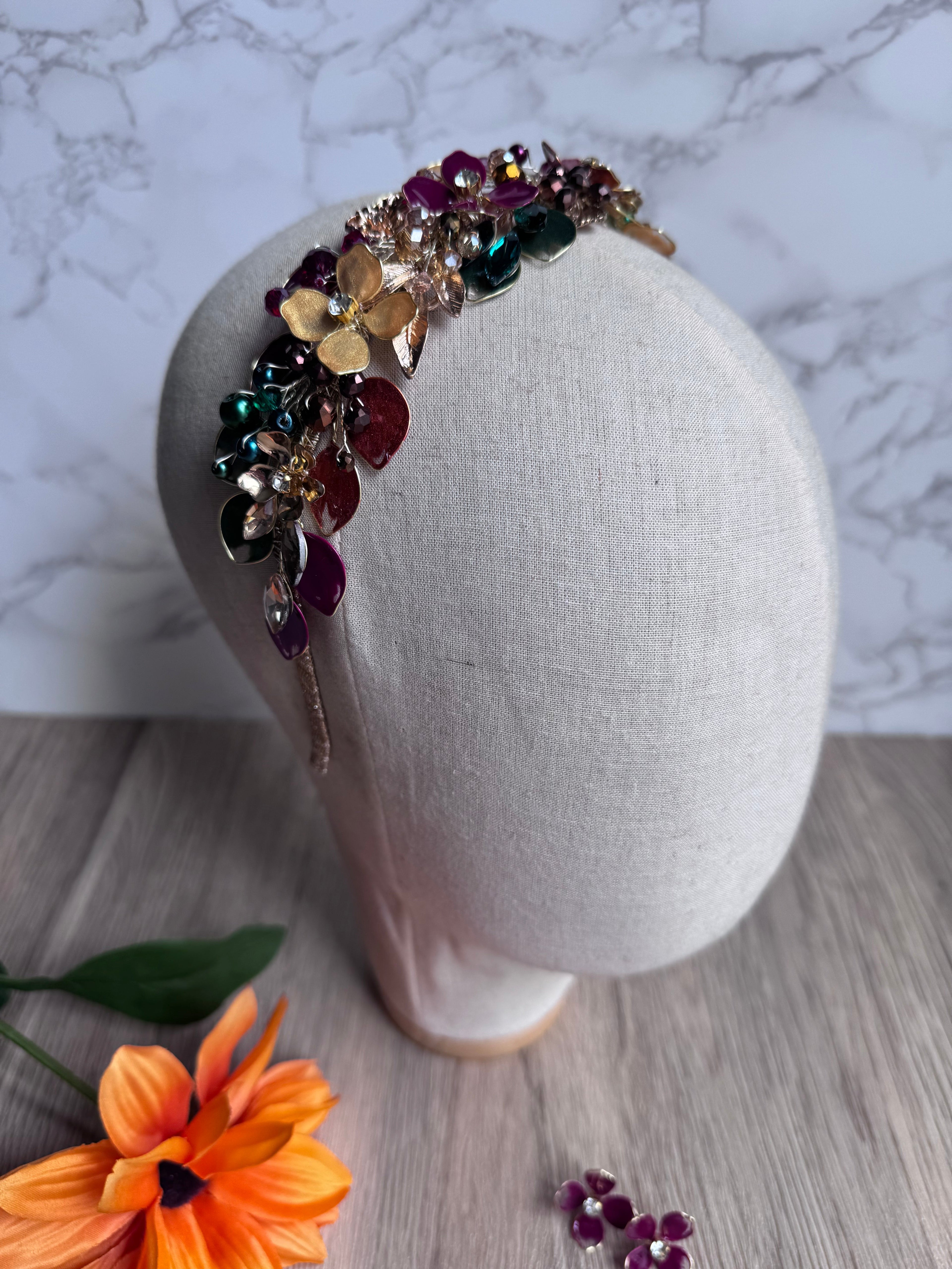 Burgundy, Green and Gold wedding guest headpiece Burgundy, Green and Gold wedding guest headpiece Precius pearls