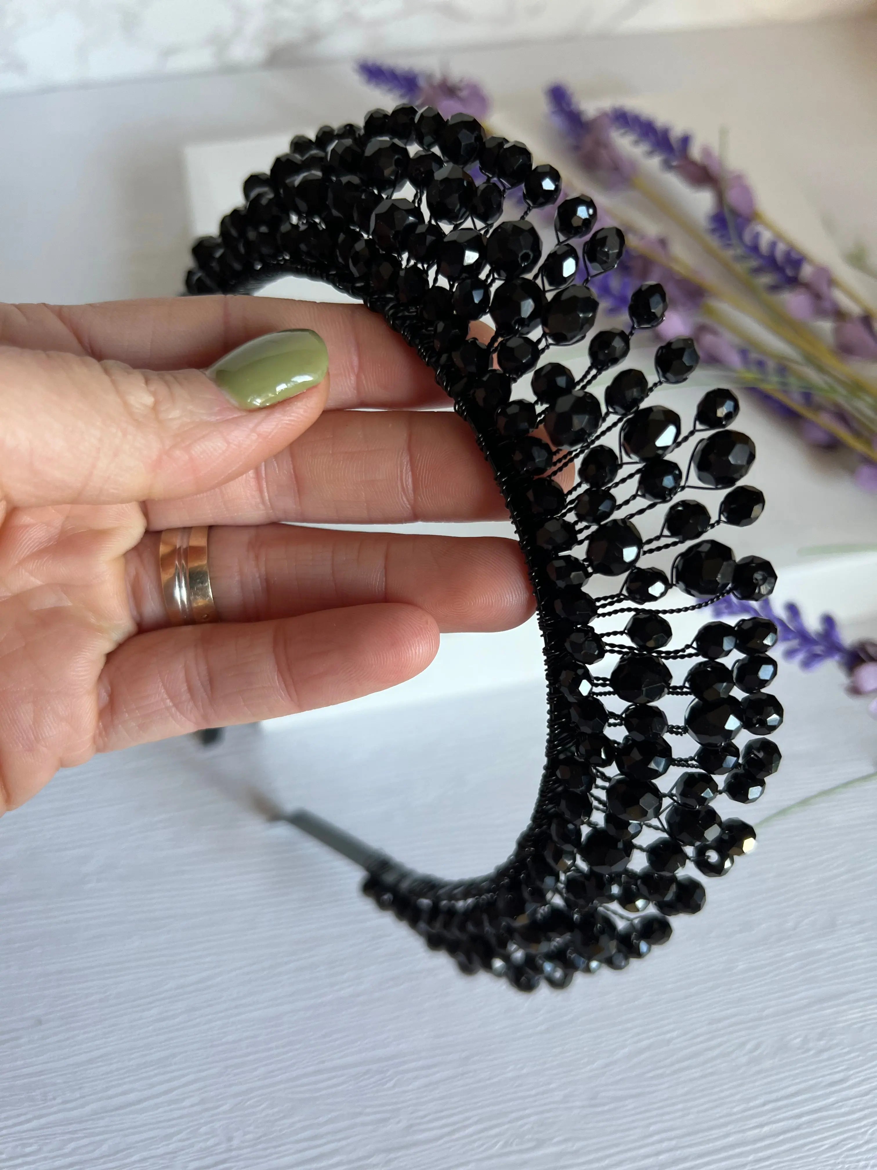 Black High Beaded Crown
