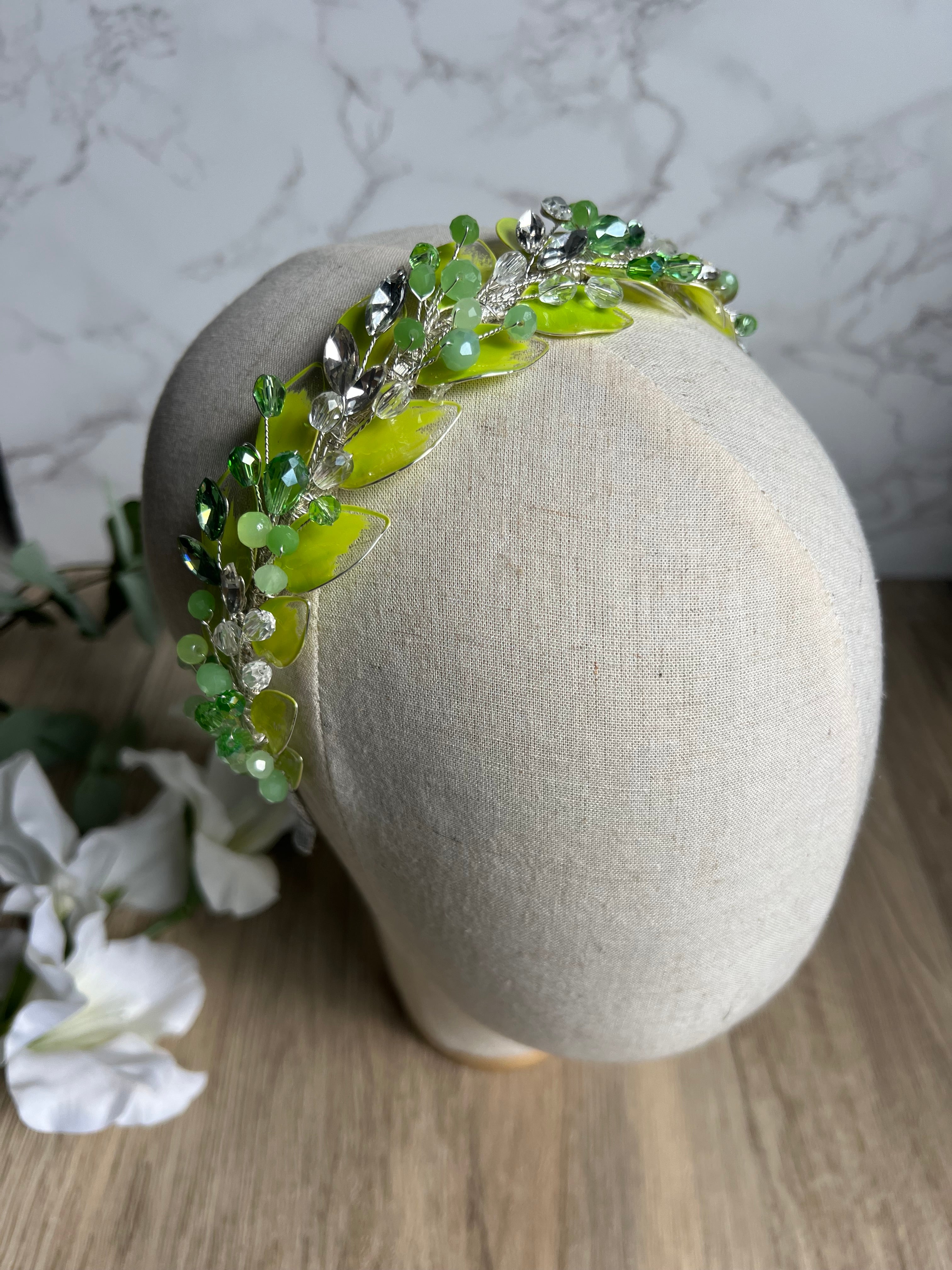 Low Lime leaf headpiece Low Lime leaf headpiece Precius pearls