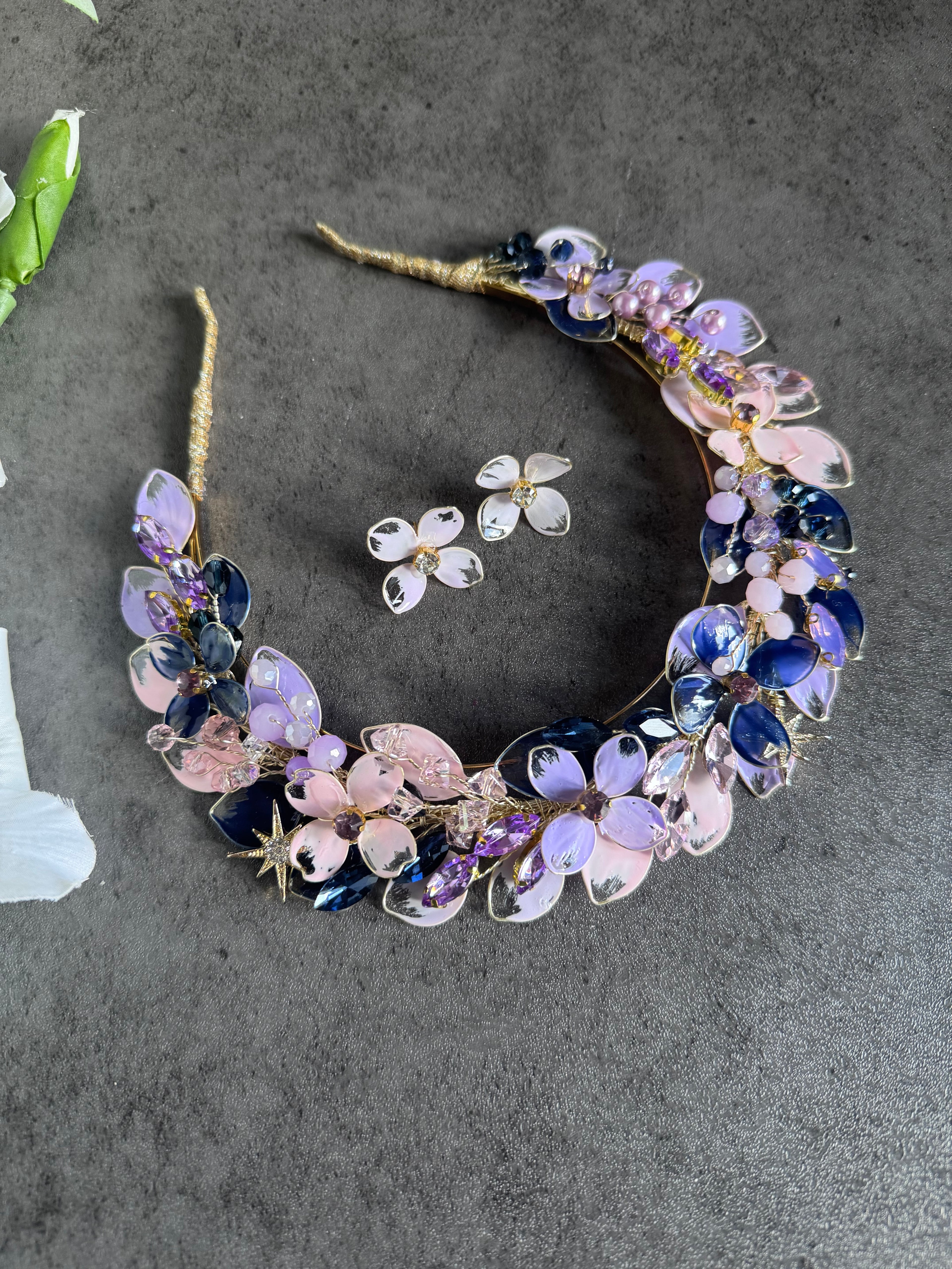 Lilac, Navy and Pink wedding guest Crown