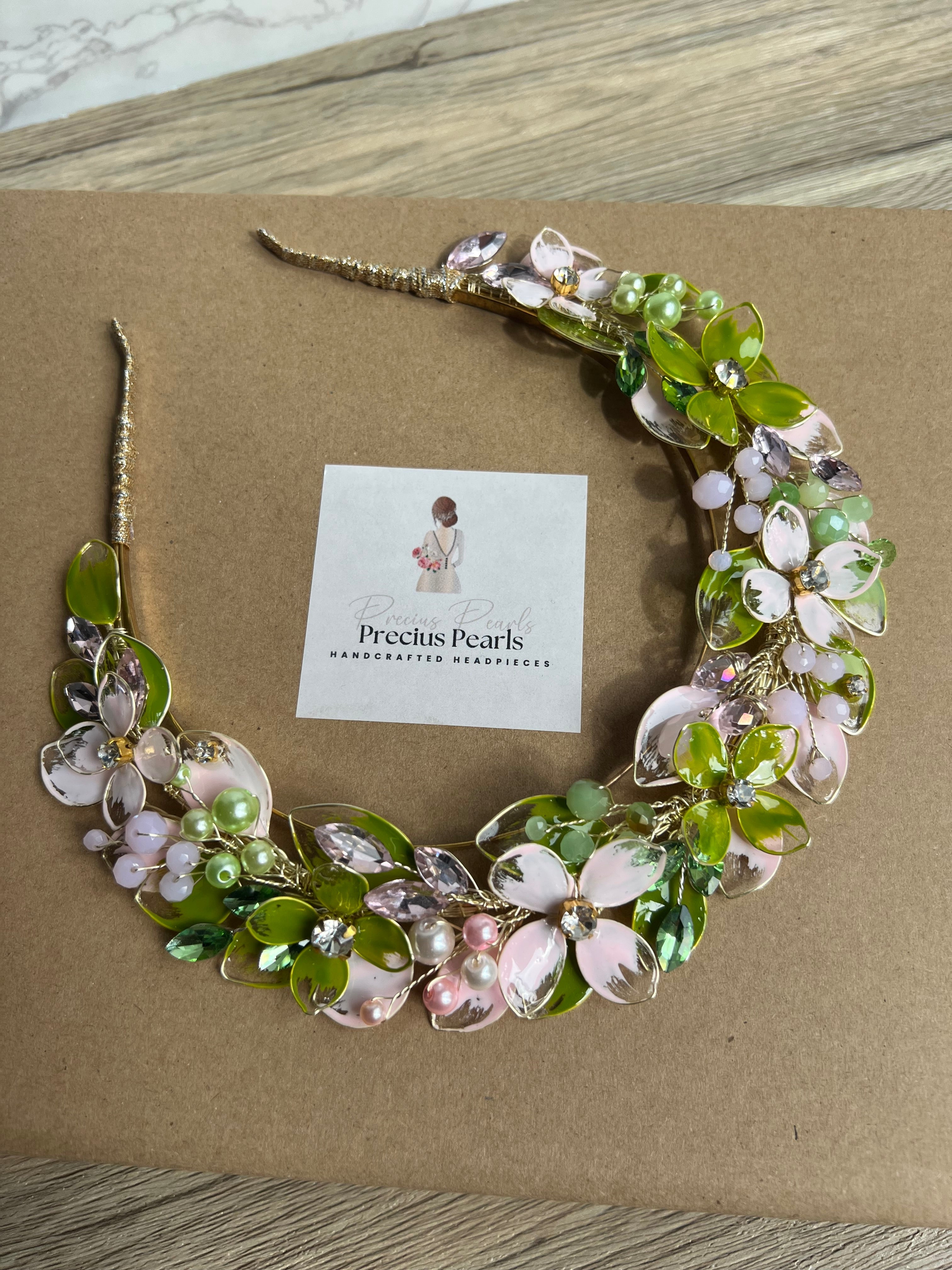 Pink And Grass Green wedding guest halo Pink And Grass Green wedding guest halo Precius pearls