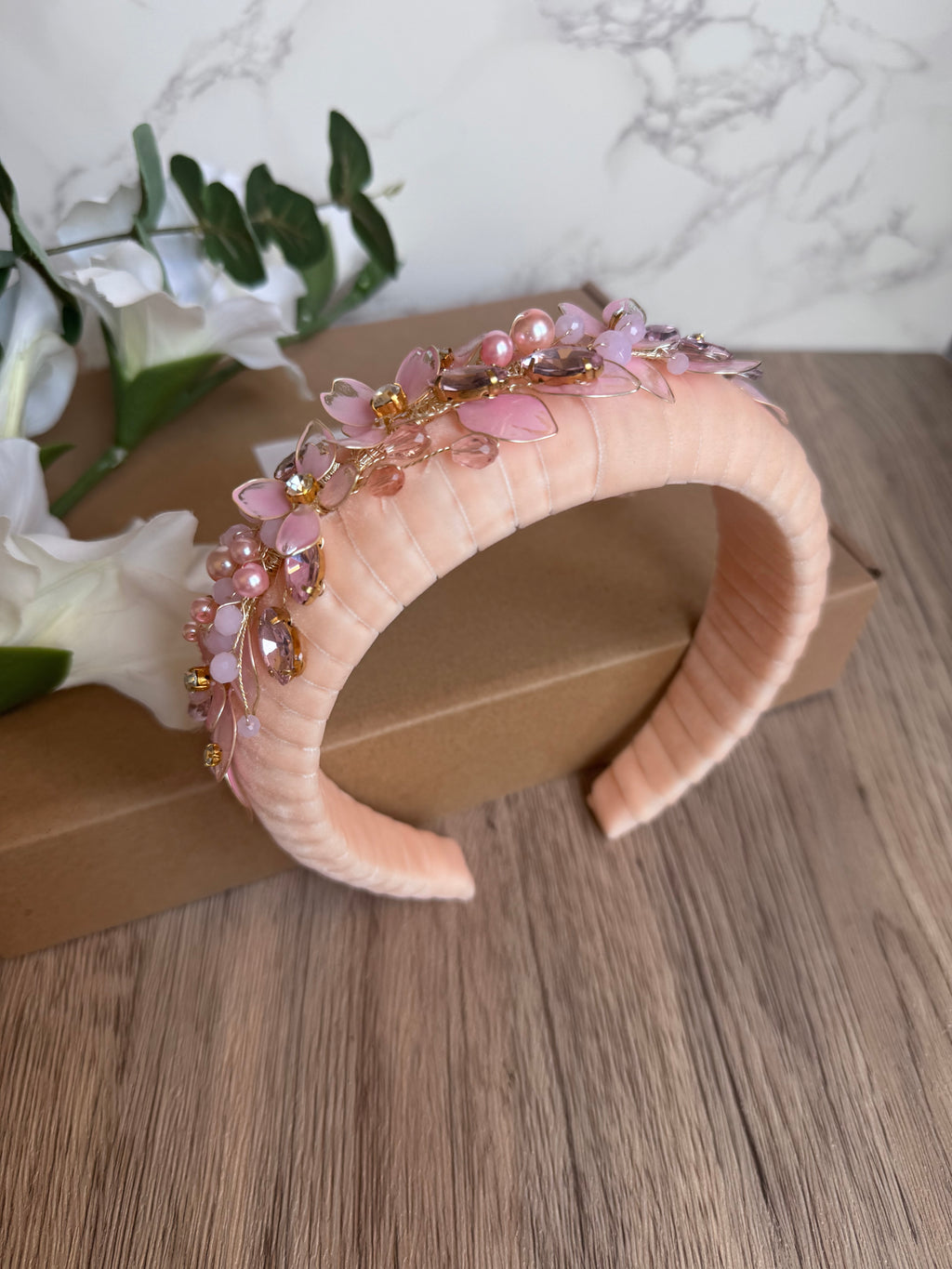 Pink Padded Headpiece Pink Padded Headpiece Precius pearls