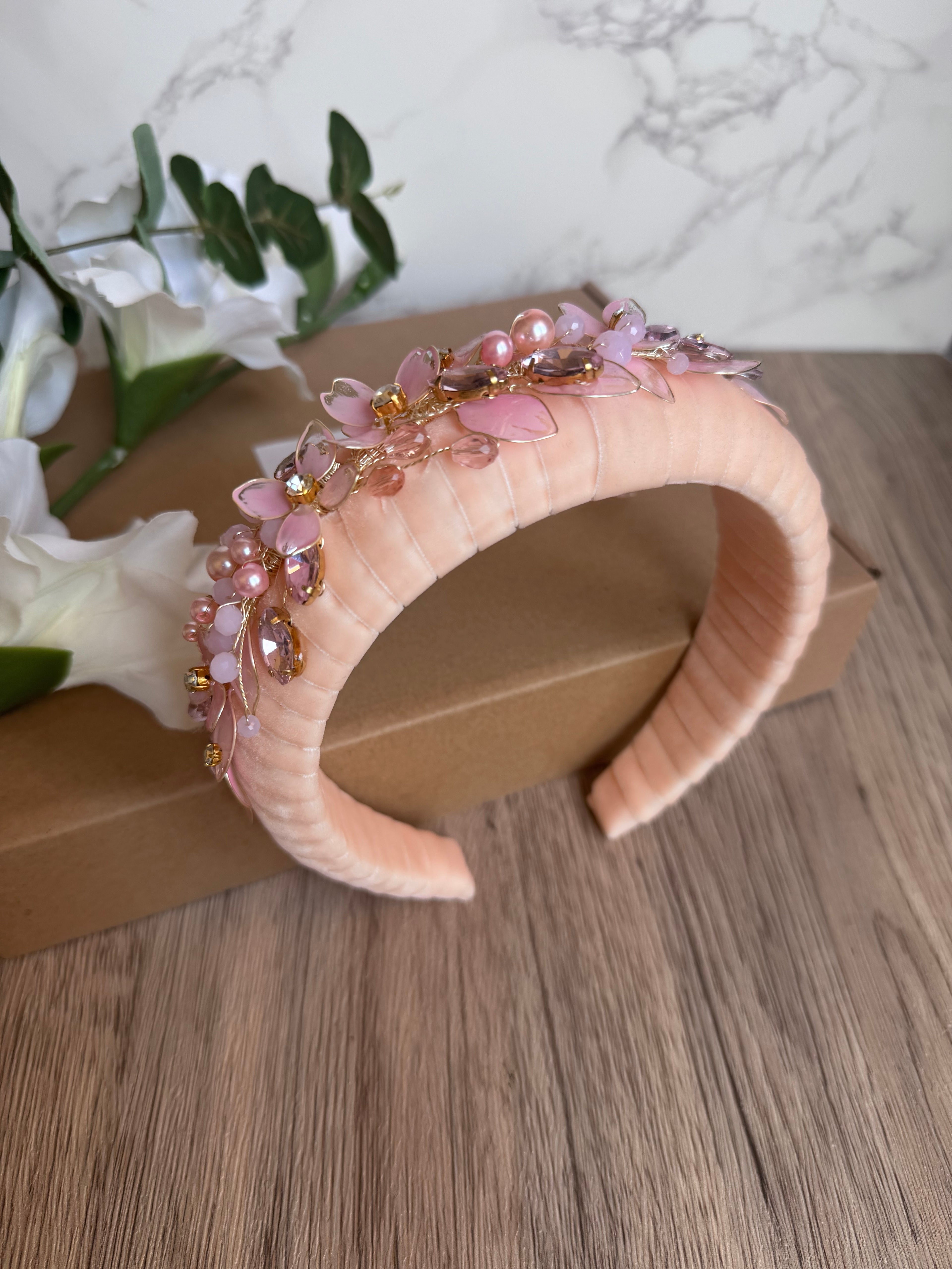 Pink Padded Headpiece Pink Padded Headpiece Precius pearls