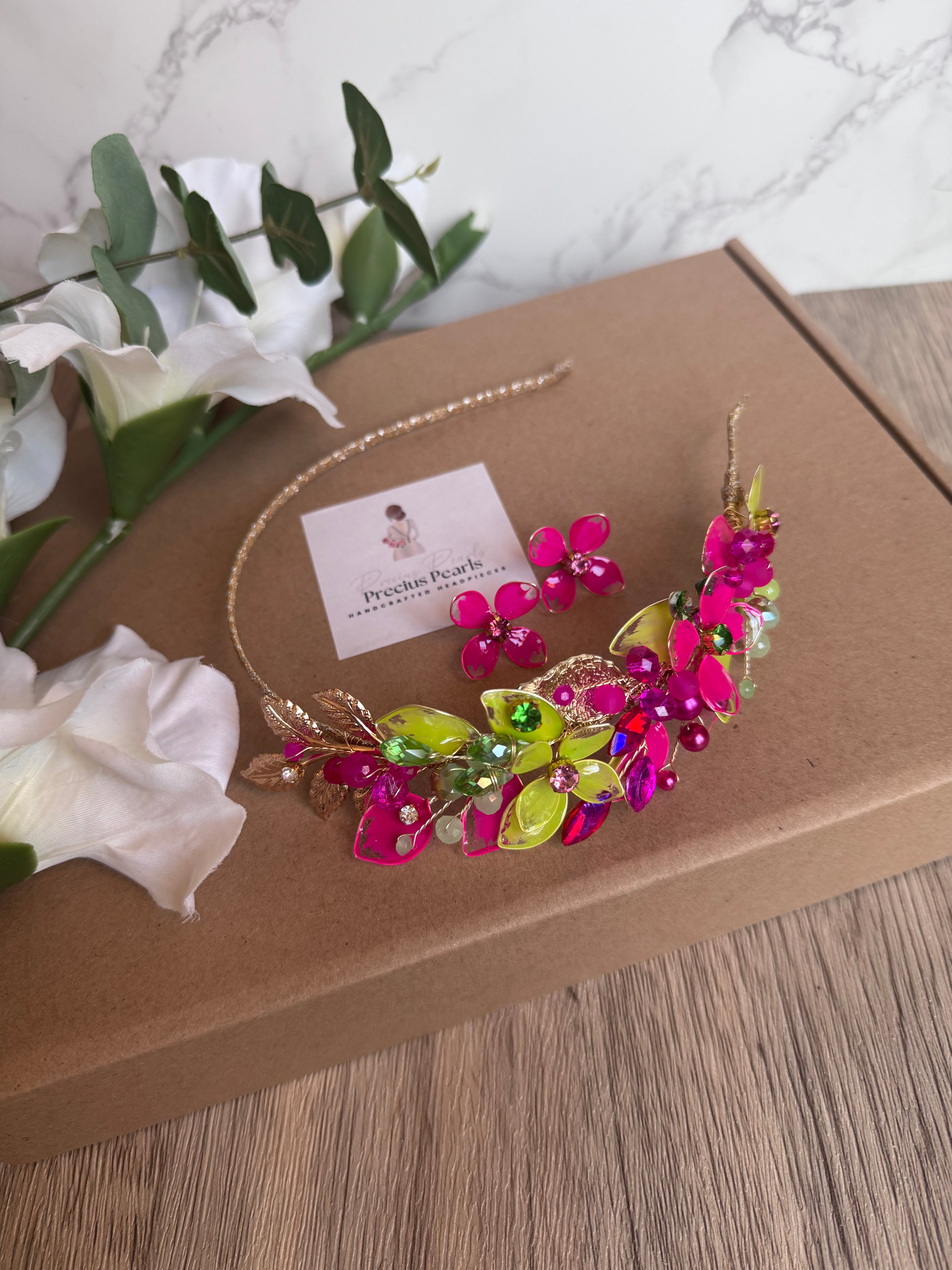 Lime And Fucshia side headband Lime And Fucshia side headband Precius pearls