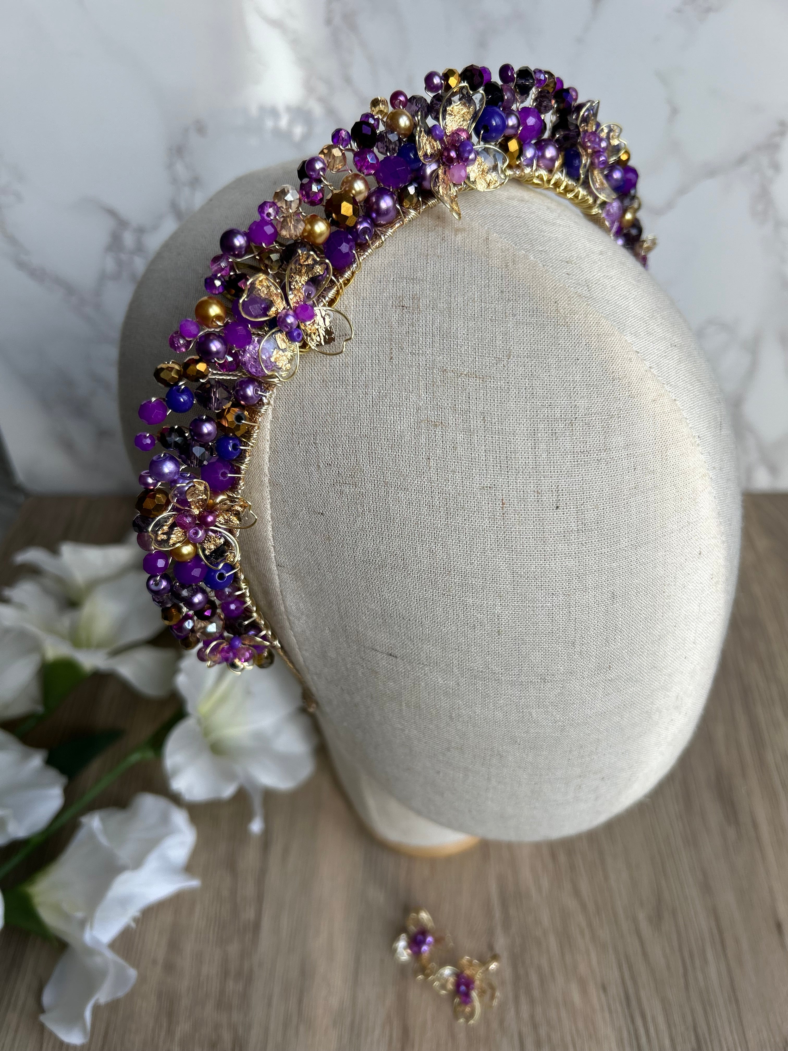 Stunning Purple and Gold flora crown Stunning Purple and Gold flora crown Precius pearls