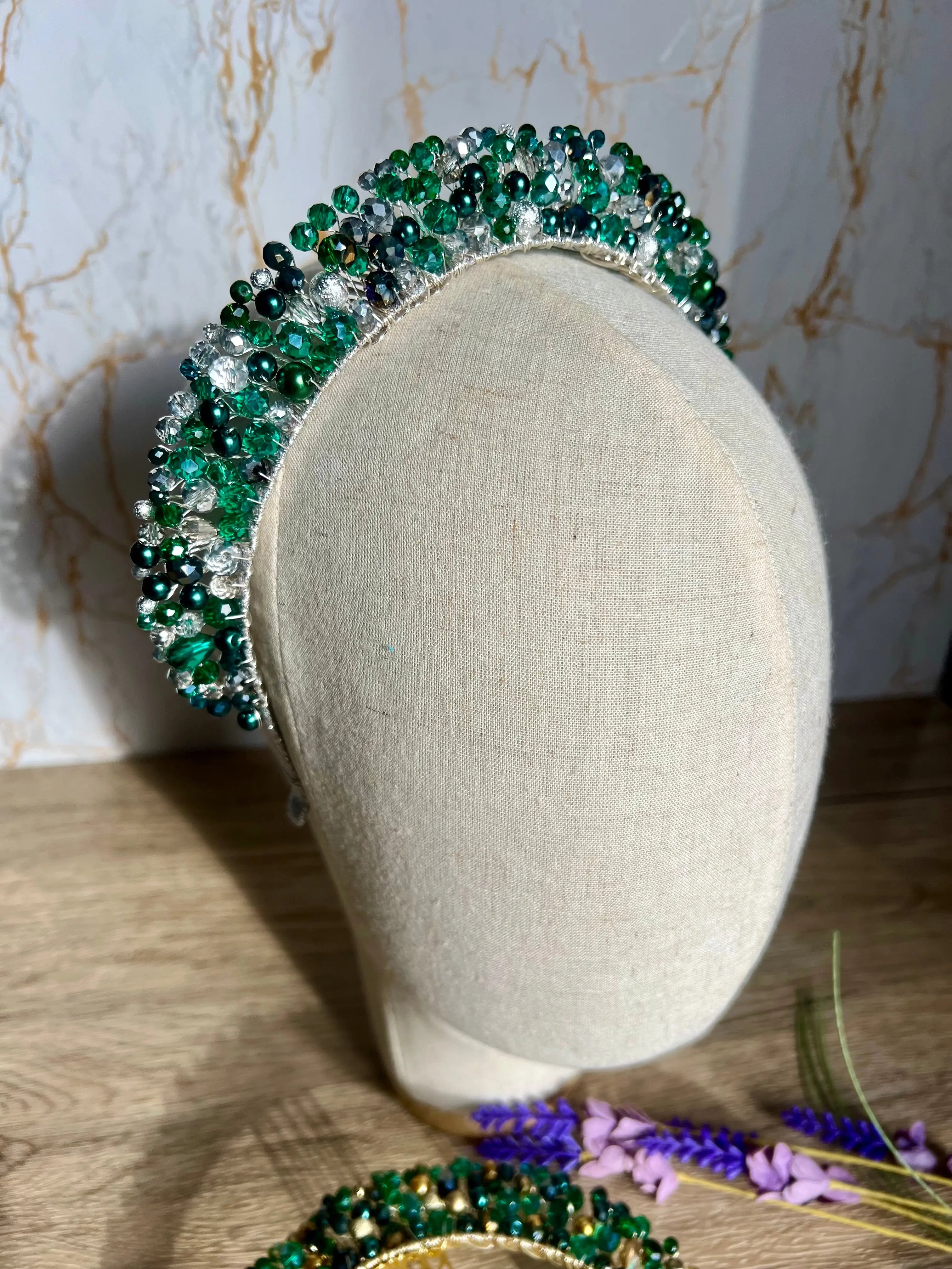Emerald Green Headpiece, Wedding guest crown Emerald Green Headpiece, Wedding guest crown Precius pearls