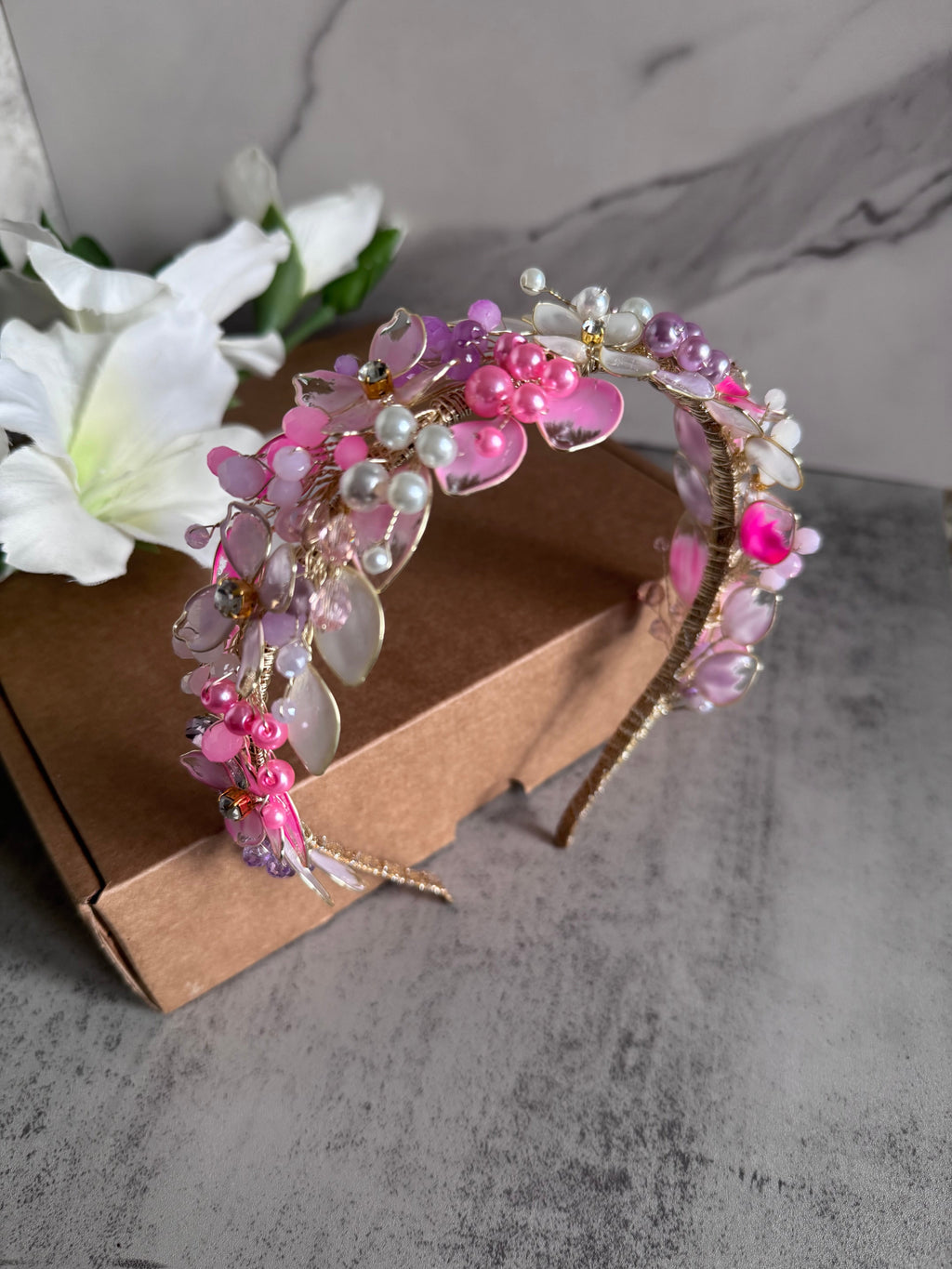 Lilac, Pink and White wedding guest headpiece Lilac, Pink and White wedding guest headpiece Precius pearls