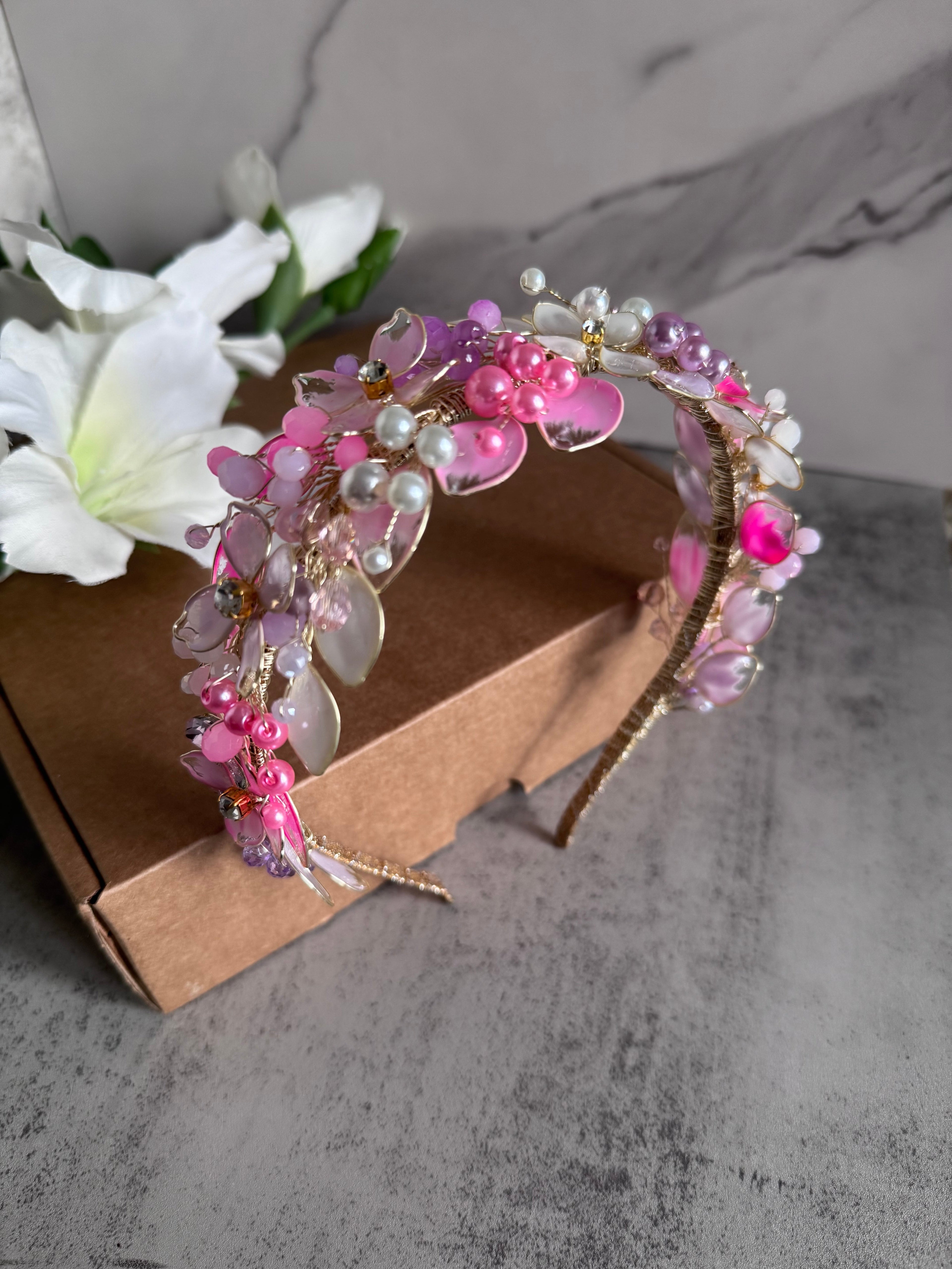 Lilac, Pink and White wedding guest headpiece Lilac, Pink and White wedding guest headpiece Precius pearls