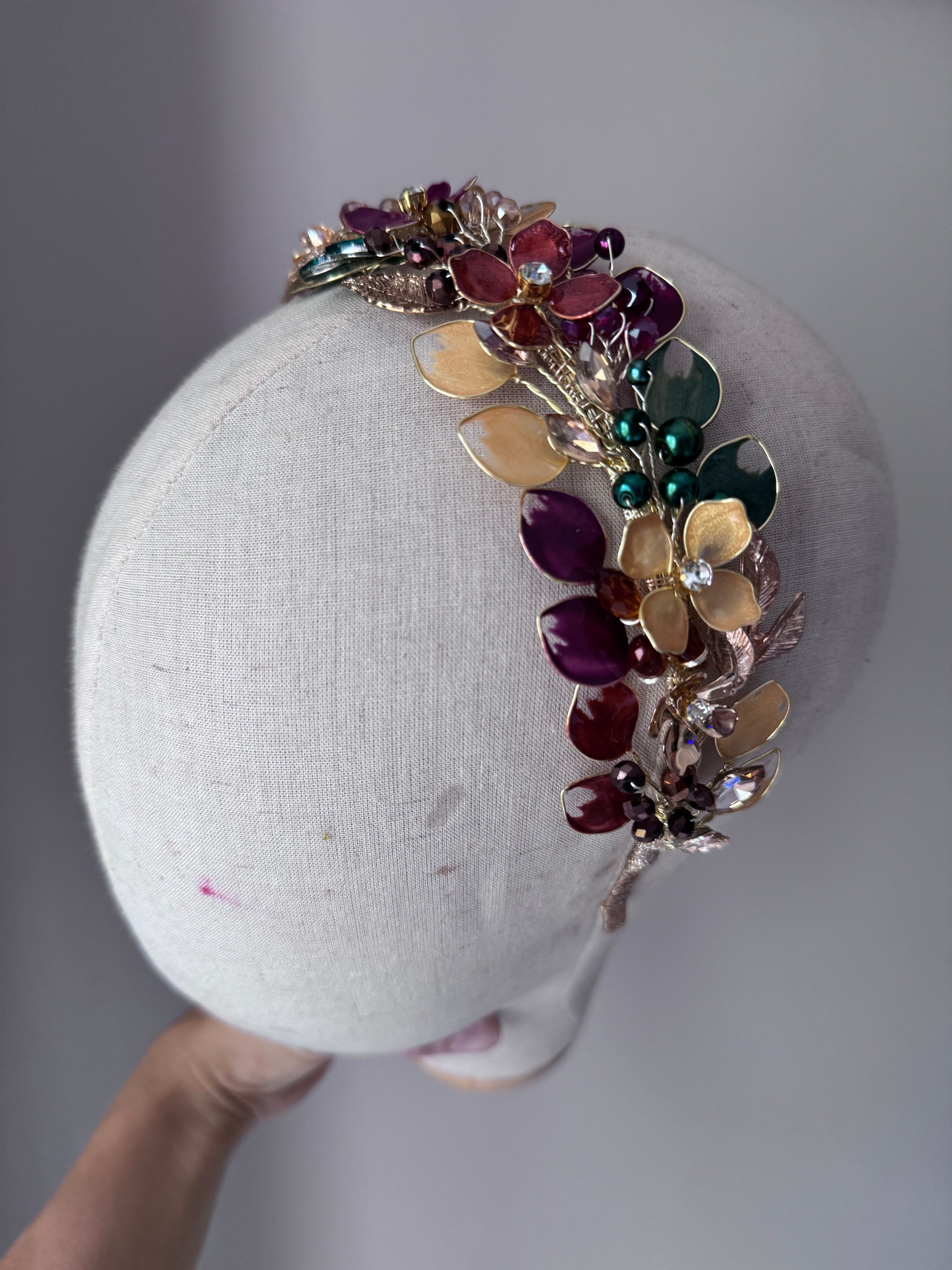 Burgundy, Green and Gold wedding guest headpiece Burgundy, Green and Gold wedding guest headpiece Precius pearls