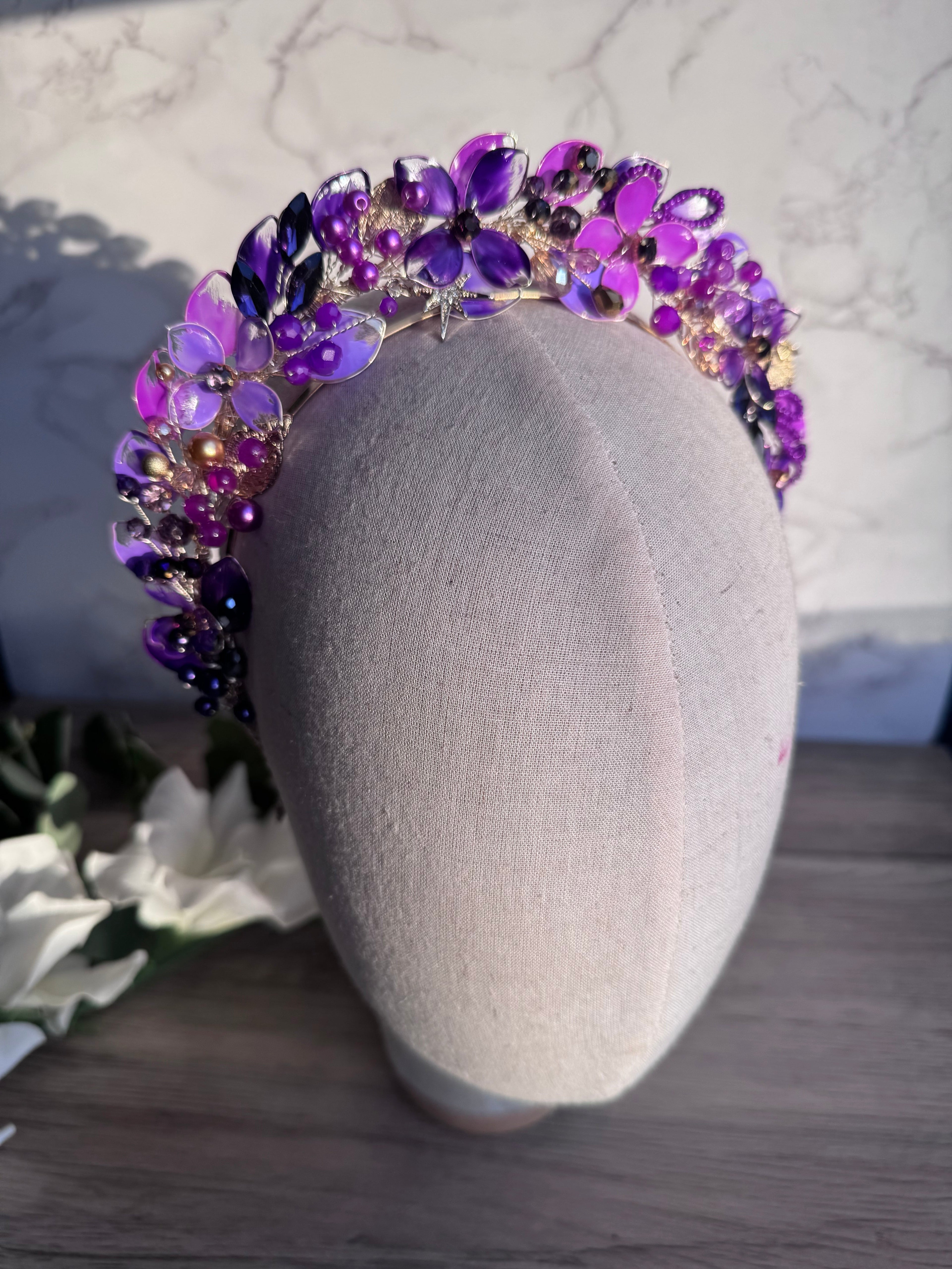 Purple wedding guest halo Purple wedding guest halo Precius pearls